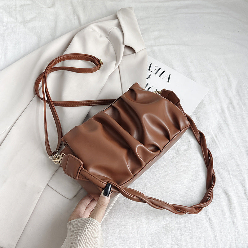 Stylish Women's Double Strap PU Leather Crossbody Bag - Trendy Pleated Shoulder Purse for Work, Travel & Daily Use
