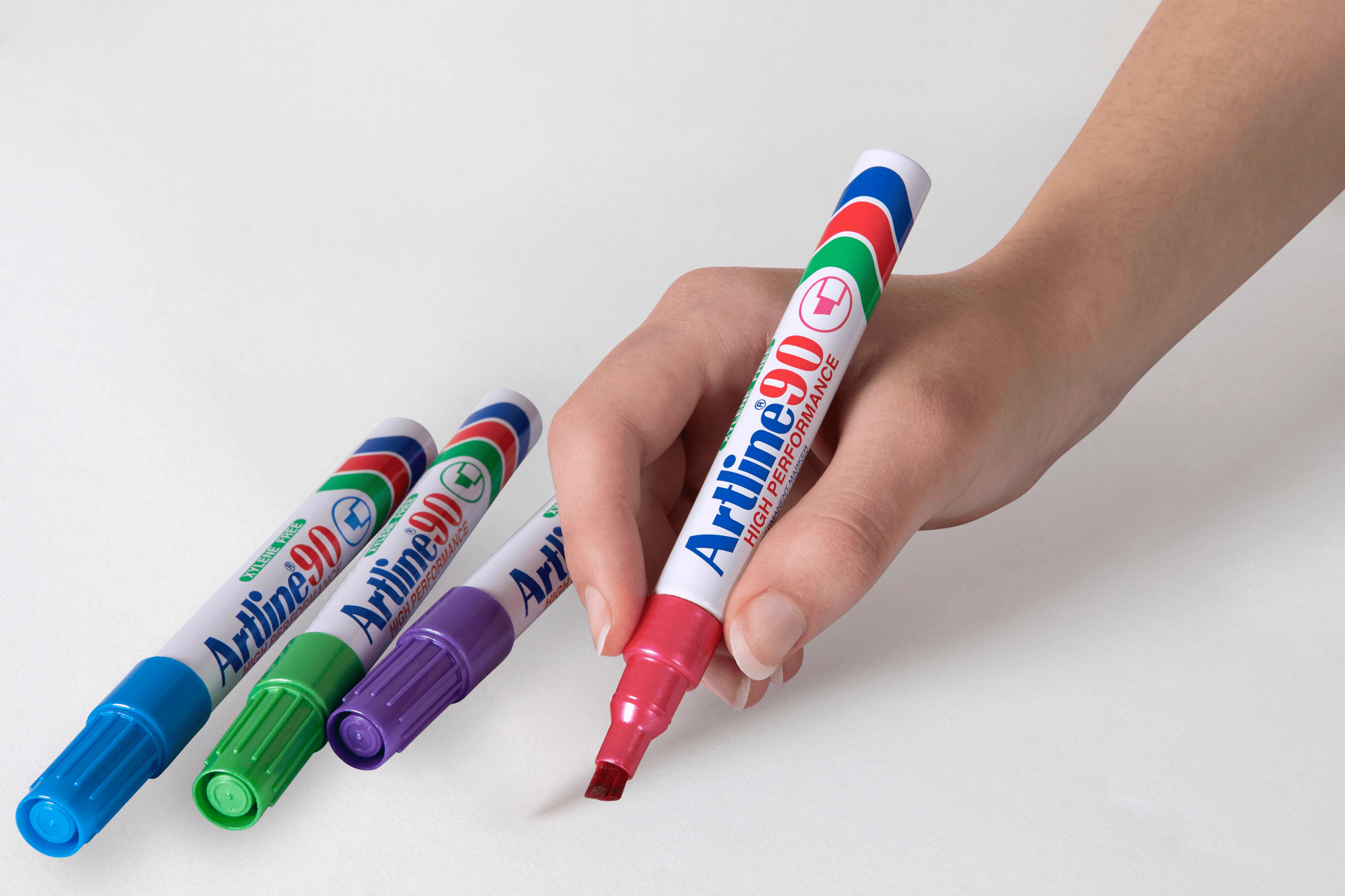 Artline 90 Bright Colors Permanent Markers - Chisel Tip, 12-Pack - Ideal for Office, School, Art Projects & DIY Crafts