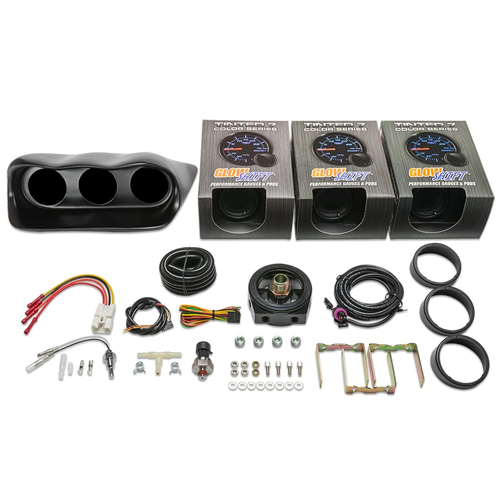 GlowShift 7-Color Tinted Triple Gauge Package for Subaru Impreza WRX STI (2002-2007) - 30 PSI Boost/Vacuum, 100 PSI Oil Pressure & Temperature Gauges with Fiberglass Dashboard Pod - Perfect for Performance Monitoring & Custom Car Modifications