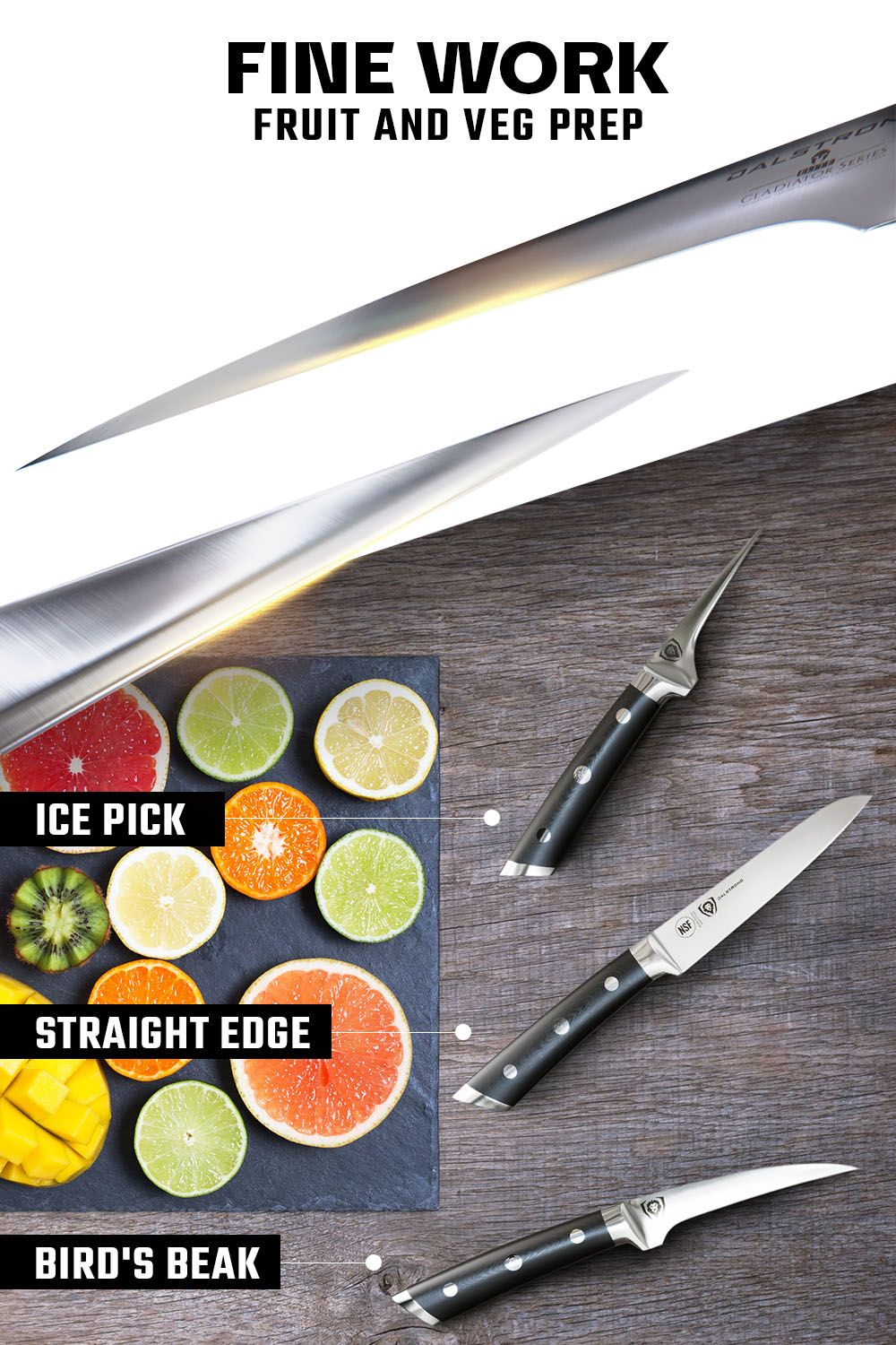 Premium 3-Piece Fruit & Vegetable Paring Knife Set - Gladiator Series | NSF Certified | Dalstrong © | Perfect for Peeling, Coring & Precision Cutting in Professional Kitchens & Home Cooking