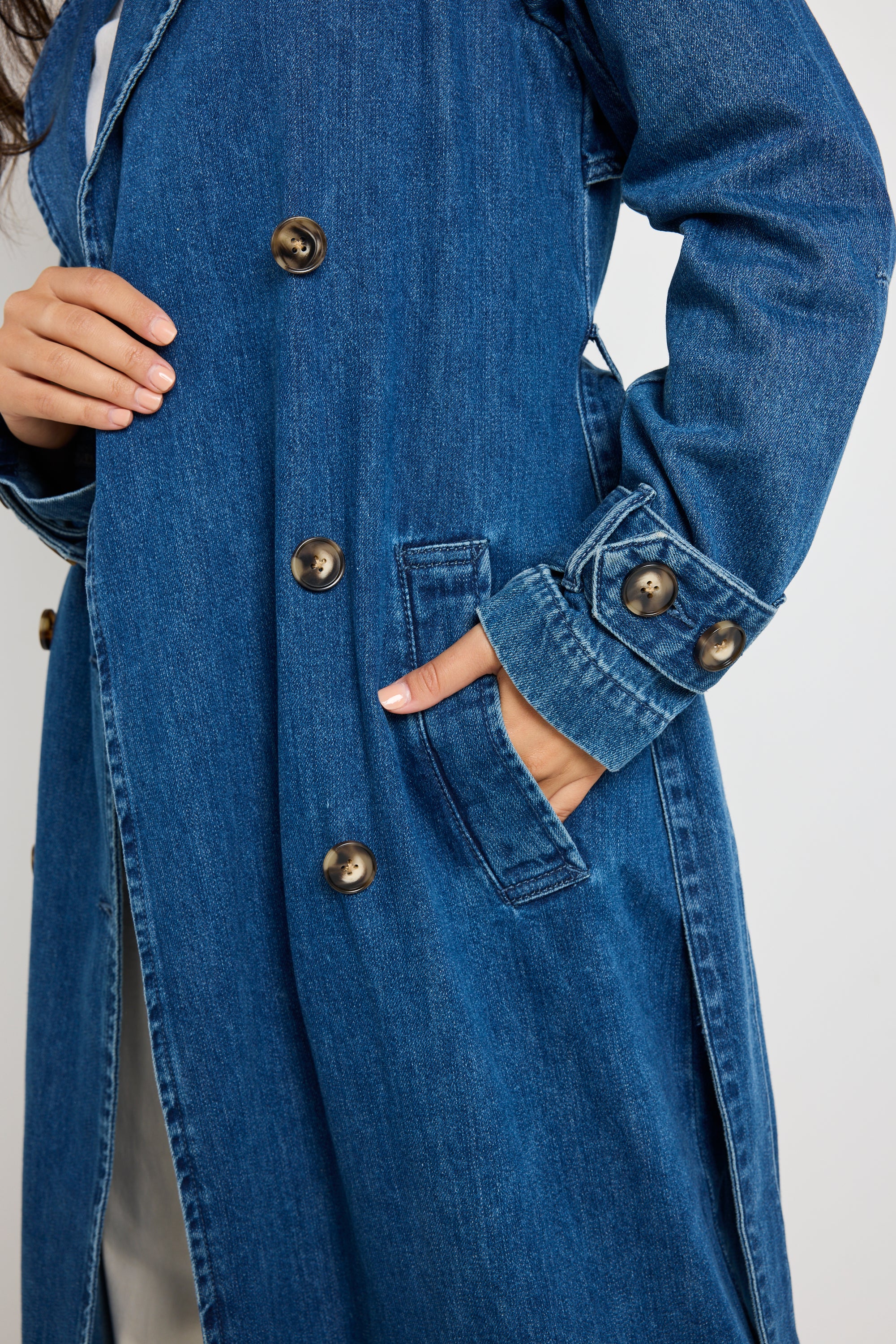 Origin Storm Blue Denim Trench Coat for Women - Stylish Waterproof Windbreaker Jacket for Outdoor Adventures & Urban Fashion