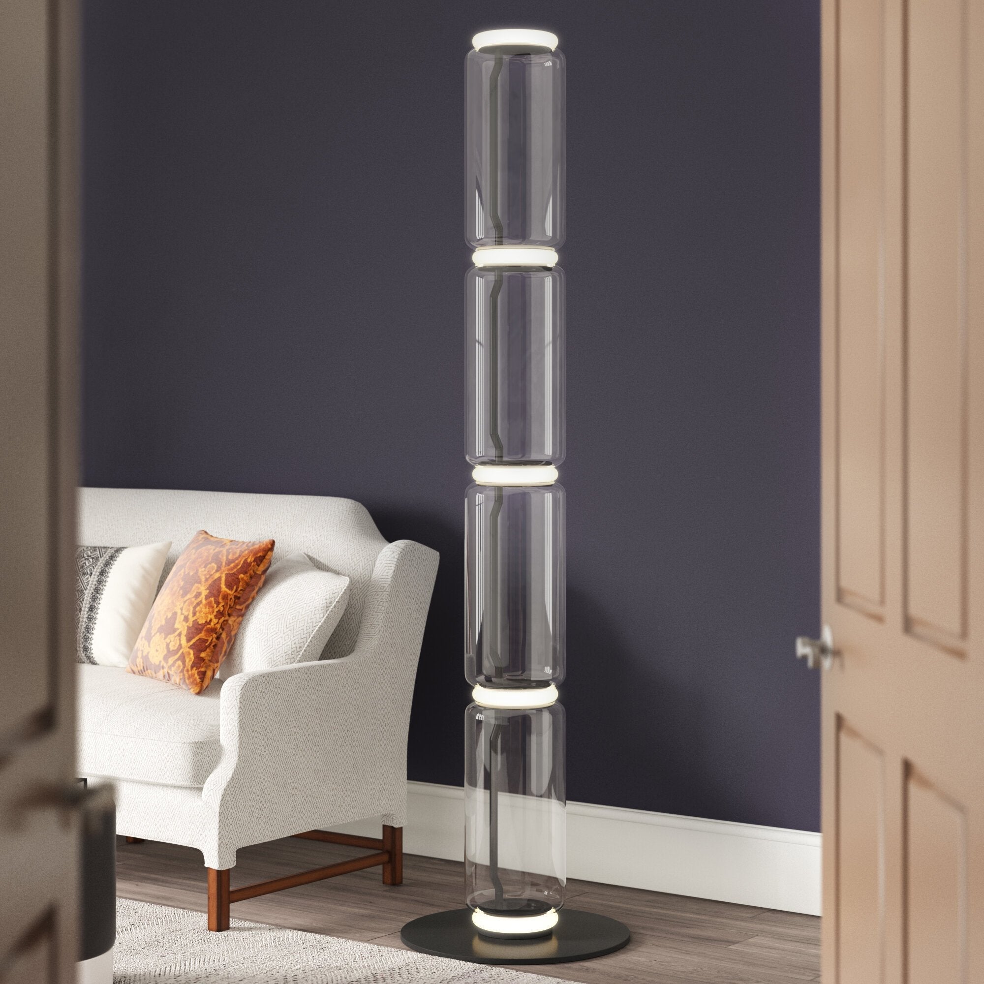 Modern Bamboo Glass Floor Lamp - Elegant Home Decor for Living Room, Bedroom, or Office - Perfect Ambient Lighting for Relaxation and Reading