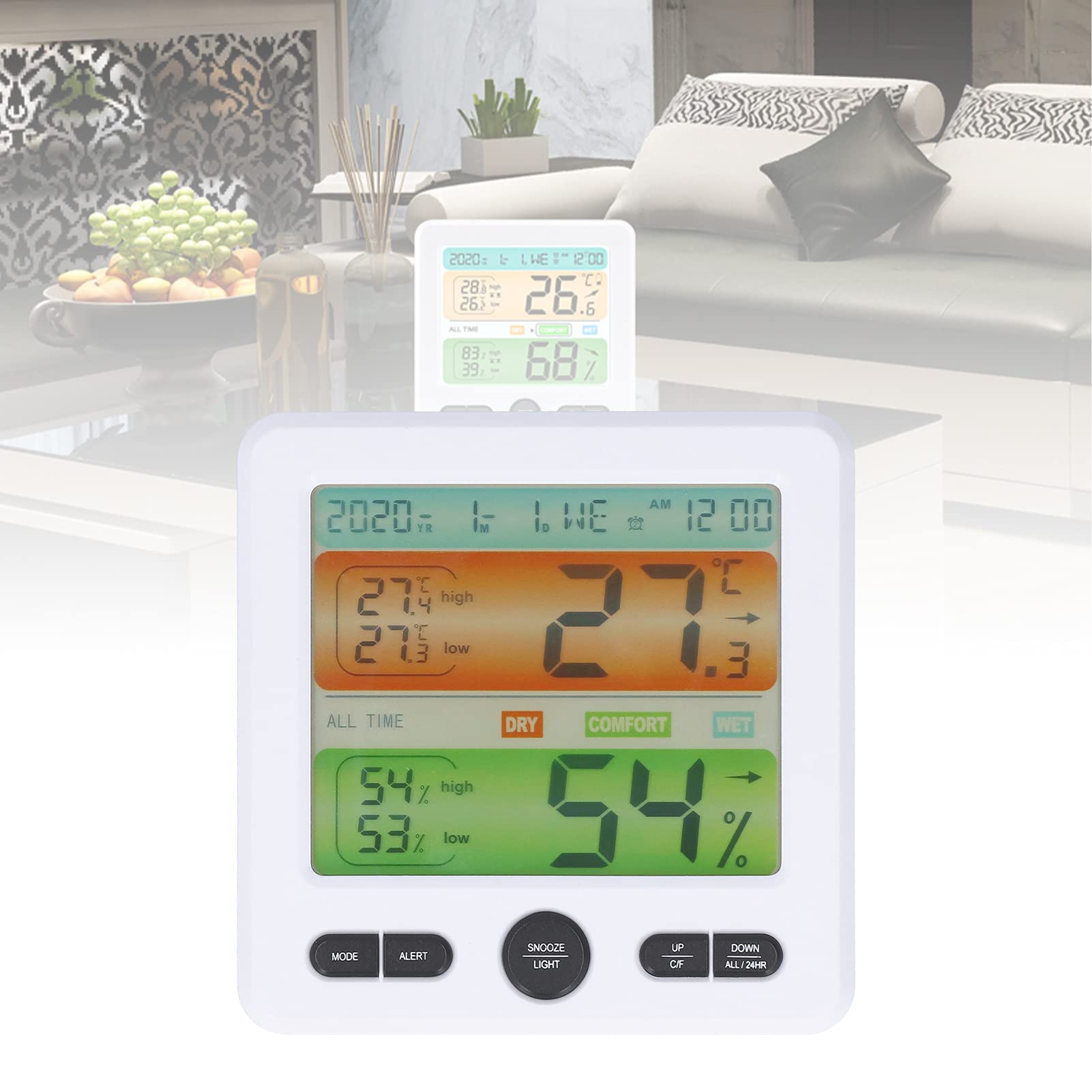 Accurate Weather Forecast Digital Clock with Snooze Function - White Display for Bedroom, Living Room & Flower Room | Perfect for Home, Office & Nursery Use