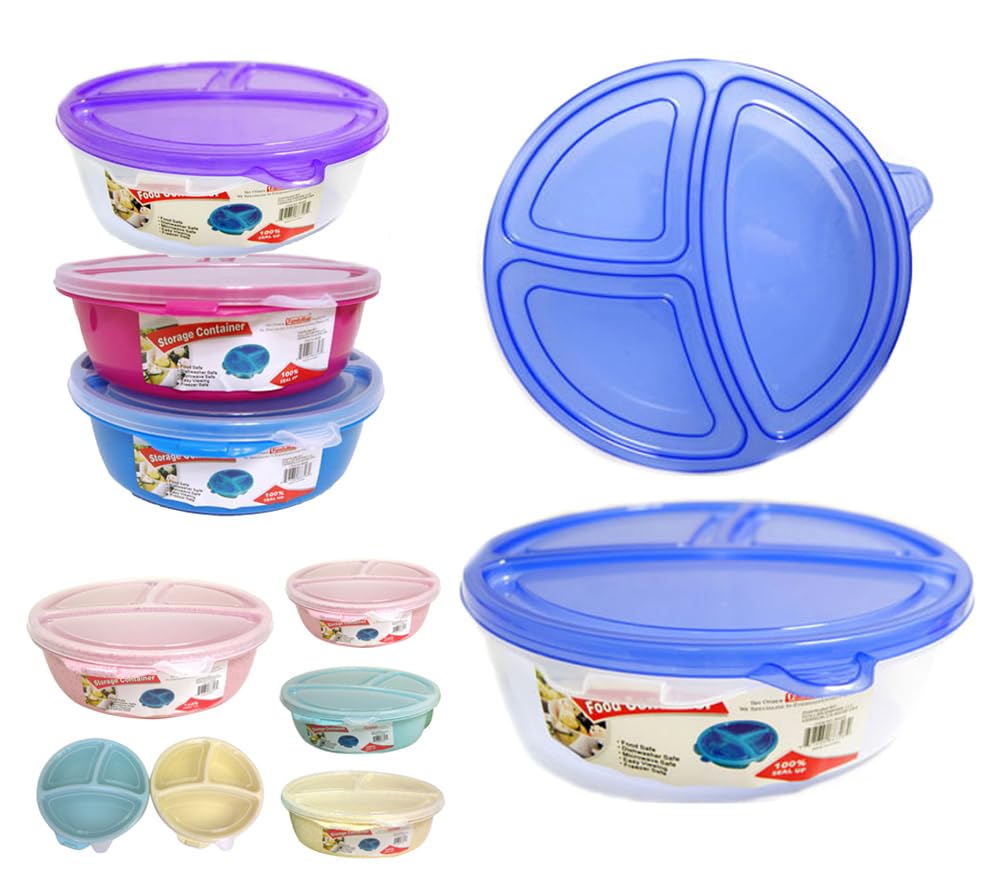 3-Piece Large Microwave-Safe Food Storage Containers with Lids - Divided Bento Box Meal Prep Containers for Office Lunch, Picnics & Leftovers (Blue)