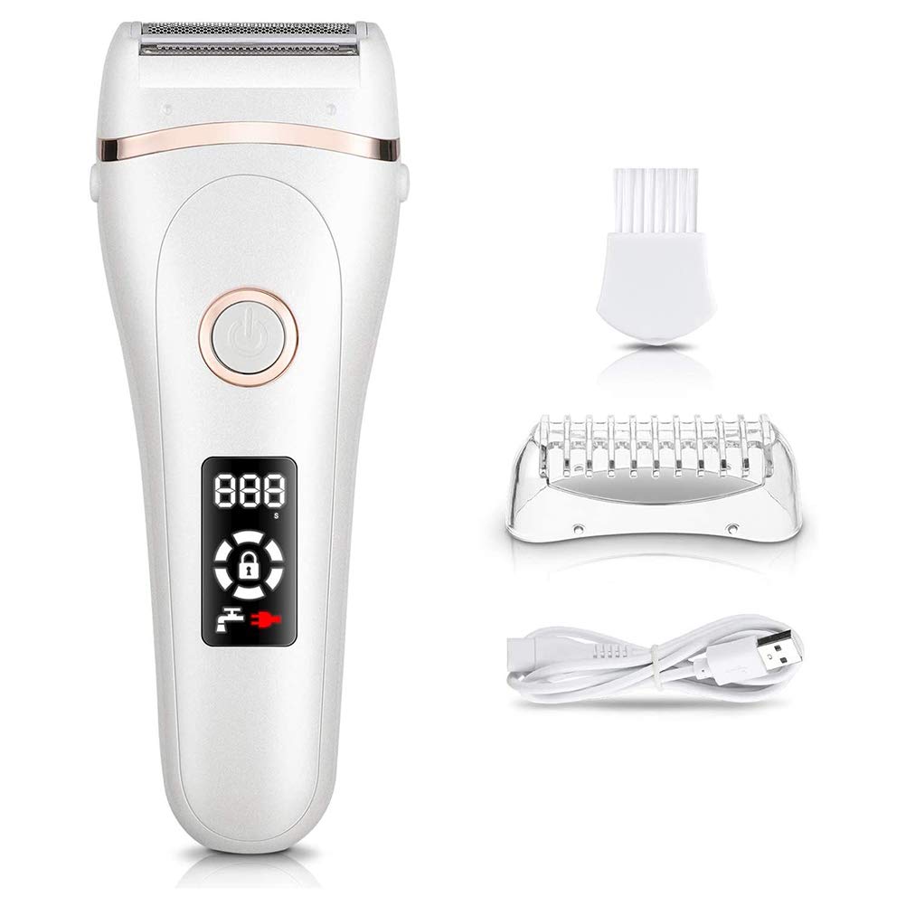 Merkts Electric Lady Shaver for Women - Rechargeable Wet & Dry Bikini Trimmer with LED Display & Safety Lock - White | Painless Hair Removal for Legs, Underarms & Bikini Area