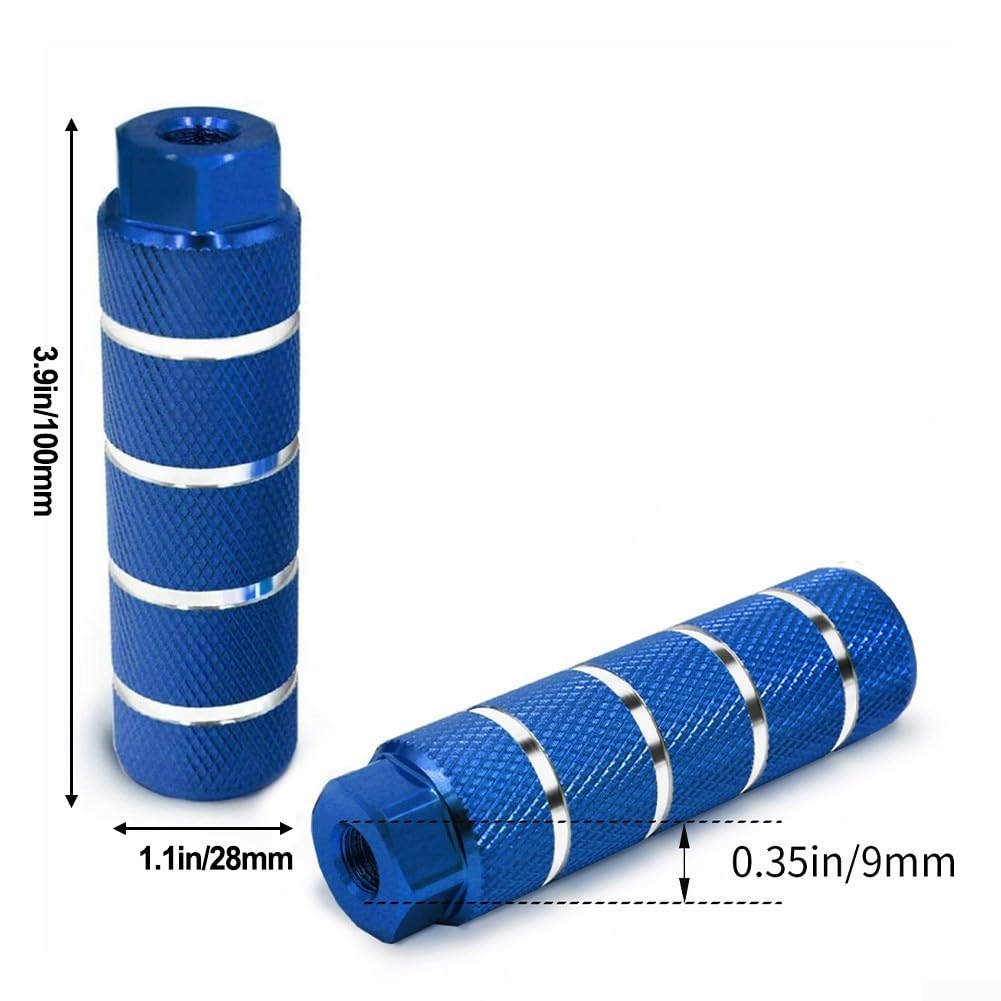 Knurled Bike Pegs for Road, Mountain & Track Bikes - Non-Slip Bicycle Pegs (Blue) | Perfect for Stunt Riding & Bike Tricks