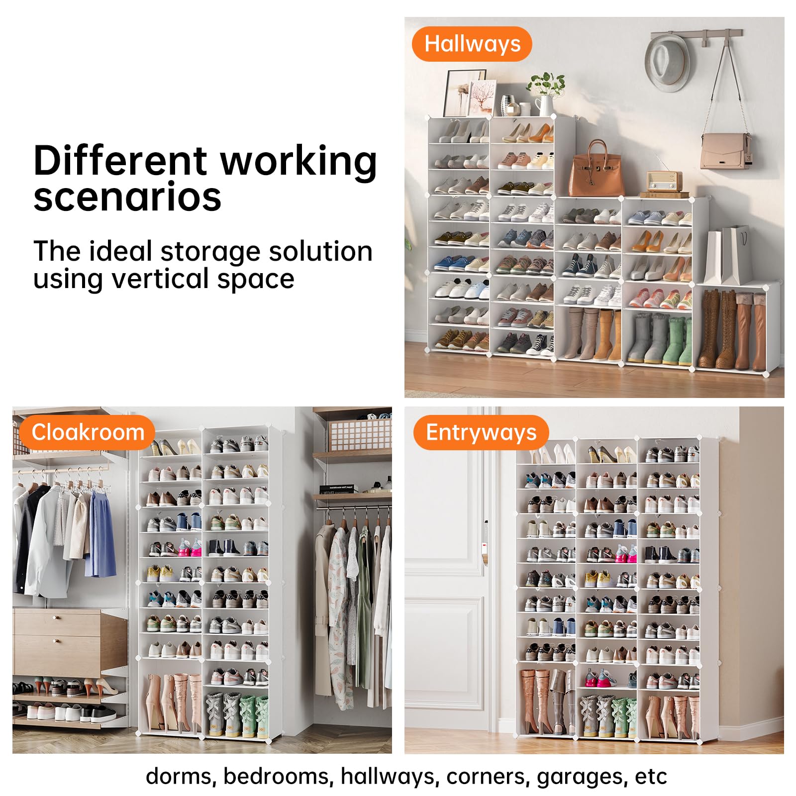 MAGINELS 72 Pairs Shoe Rack Organizer - Large Tall Shoe Storage Cabinet with Shelves for Closet, Bedroom, Hallway - White (48x12x72 inches) | Perfect for Organizing Shoes in Living Room, Entryway & Small Spaces