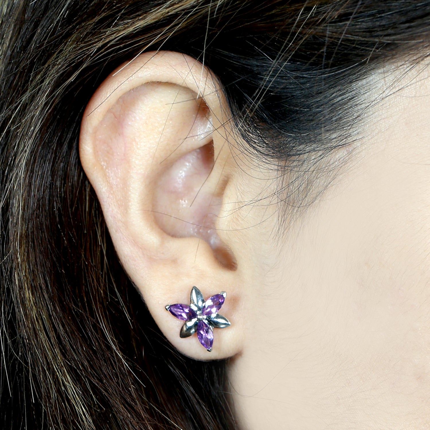 10K White Gold Marquise Cut Amethyst Stud Earrings for Women - Elegant Purple Gemstone Jewelry for Wedding, Party & Gift Giving