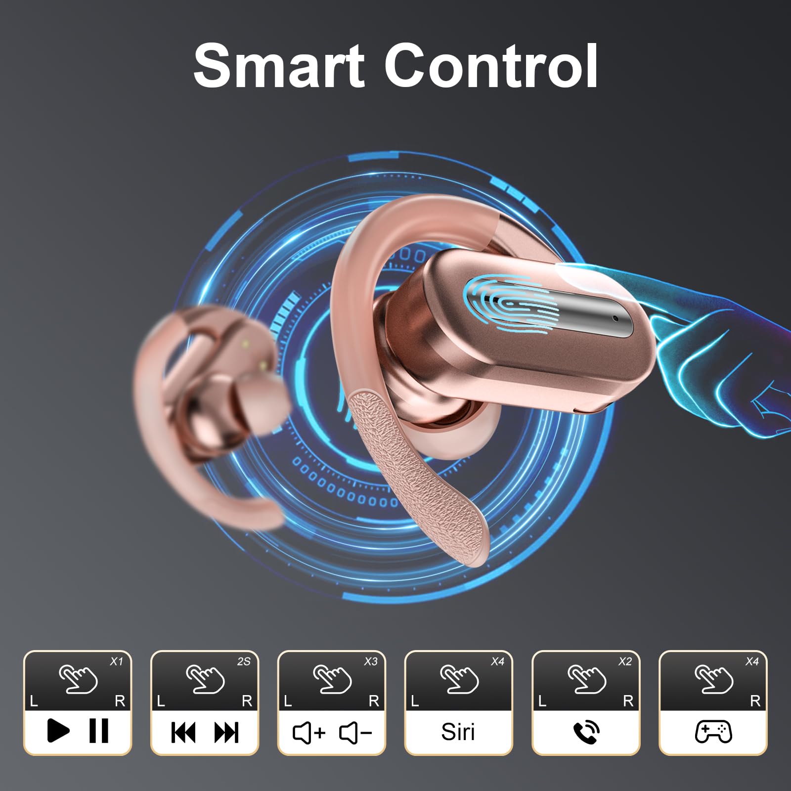 Wireless Bluetooth 5.4 Earbuds with Ear Hooks, ENC Noise Cancelling Mic - Rose Gold Sports Headphones for Running, Gym Workouts & Phone Calls | Compatible with iPhone, Android, Laptop & Tablet