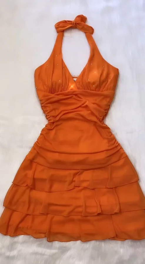 Orange Halter Mini Party Dress for Homecoming & Prom - J3916 | Elegant Cocktail Dress for Women's Night Out & Special Events