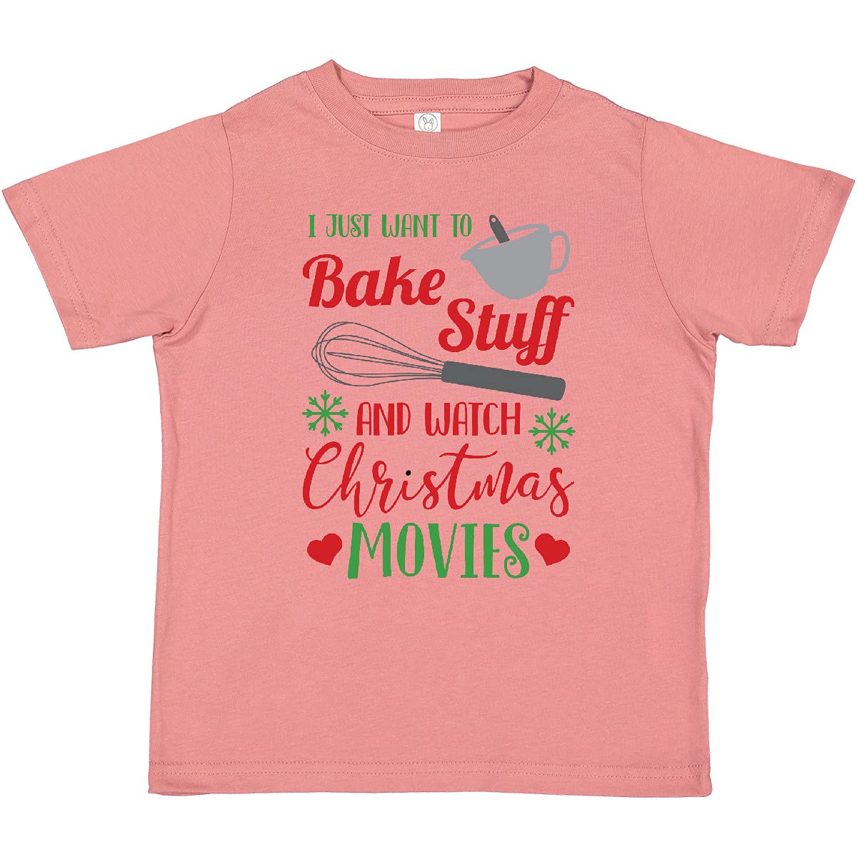 Inktastic 'I Just Want to Bake Stuff and Watch Christmas Movies' Toddler T-Shirt - Cute Holiday Baking Outfit for Kids, Perfect for Christmas Family Gatherings & Festive Baking Activities