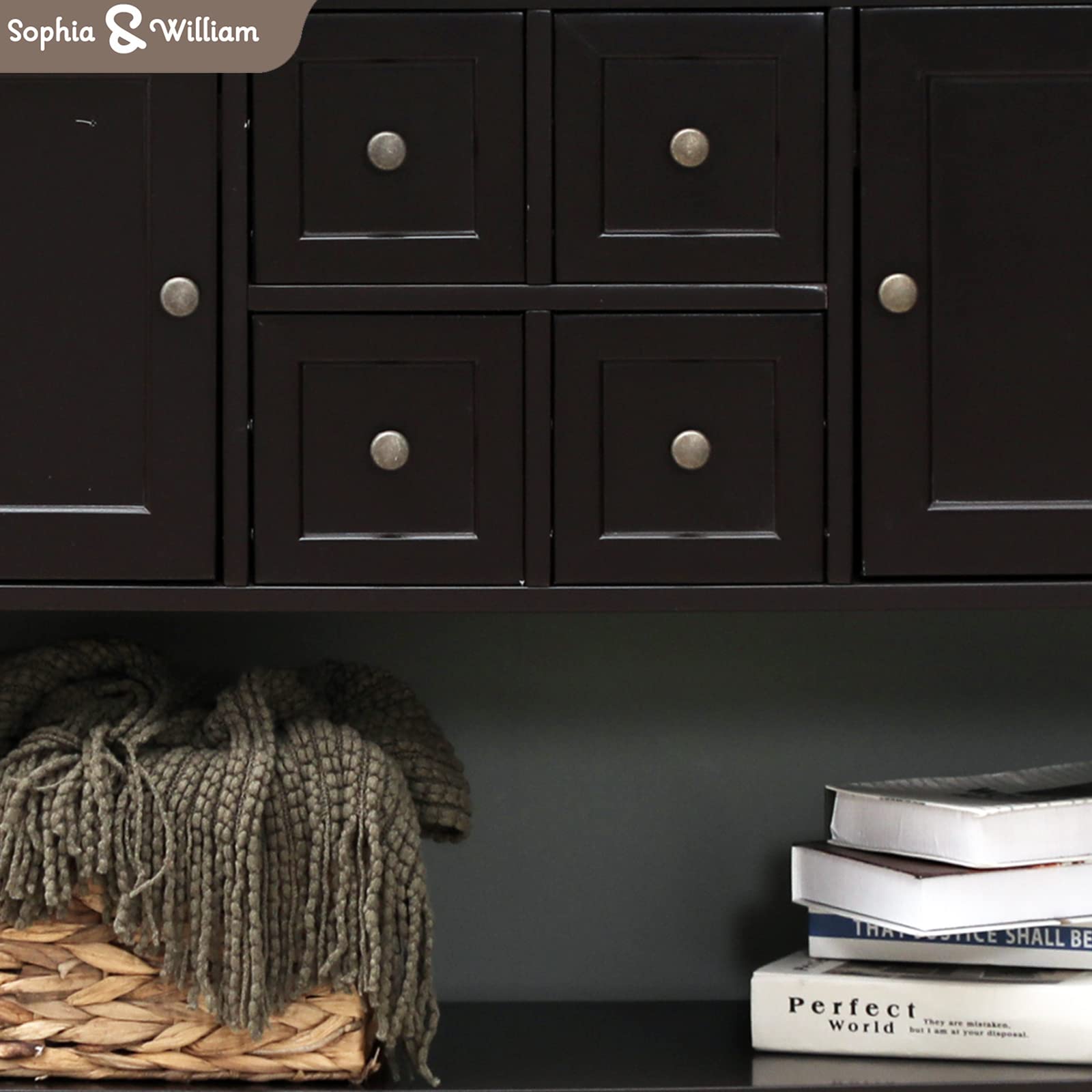 Sophia & William Sideboard Buffet Cabinet with Storage - 2 Doors, 4 Drawers & Open Shelf - Wood Accent Console Table for Entryway, Living Room, Dining Room - Perfect for Home Organization & Coffee Bar Setup