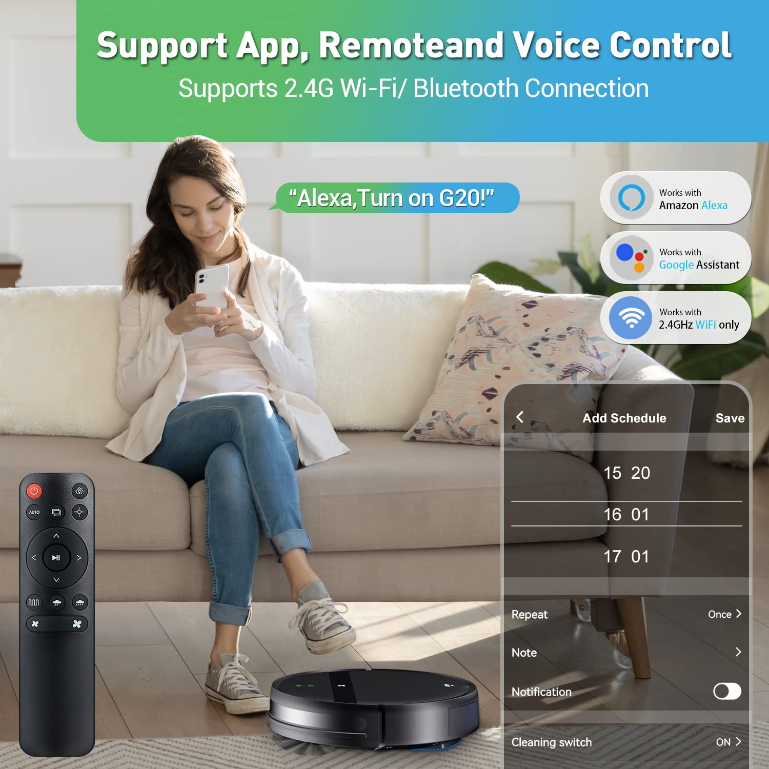 Smart Robot Vacuum and Mop Combo - WiFi/Alexa/App Controlled, Ultra-Slim & Quiet Robotic Vacuum Cleaner with Auto Recharge - Tangle-Free for Pet Hair, Carpets & Hard Floors - Perfect for Home Cleaning & Pet Owners