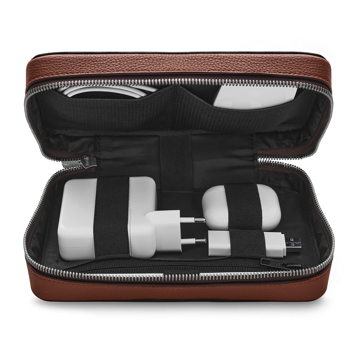 Premium WOOLNUT Genuine Leather Tech Organizer - Perfect for Laptop, Tablet & Phone Accessories Storage | Ideal for Office, Travel & Daily Commute