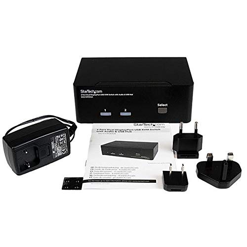 2-Port Dual DisplayPort USB KVM Switch with Audio & USB 2.0 Hub - Seamlessly Control 2 Computers with Single Keyboard/Mouse - Ideal for Home Office, Gaming & Workstation Setup