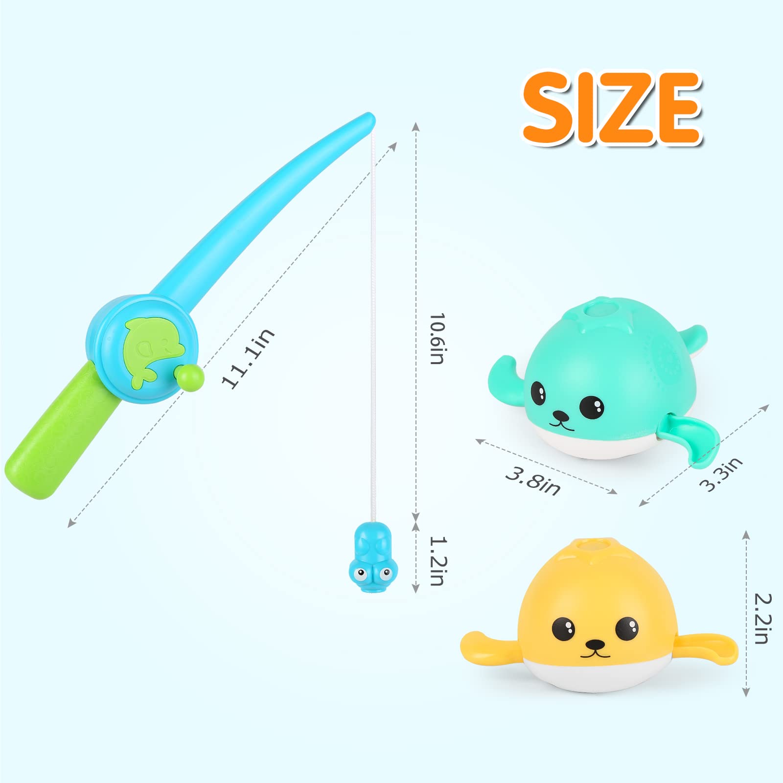KINDIARY Magnetic Fishing Game for Kids - Baby Bath Toys with Wind-Up Swimming Whales, Fun Educational Pool Toys for Toddlers (Blue/Yellow) - Perfect for Bath Time, Pool Parties & Early Learning Activities