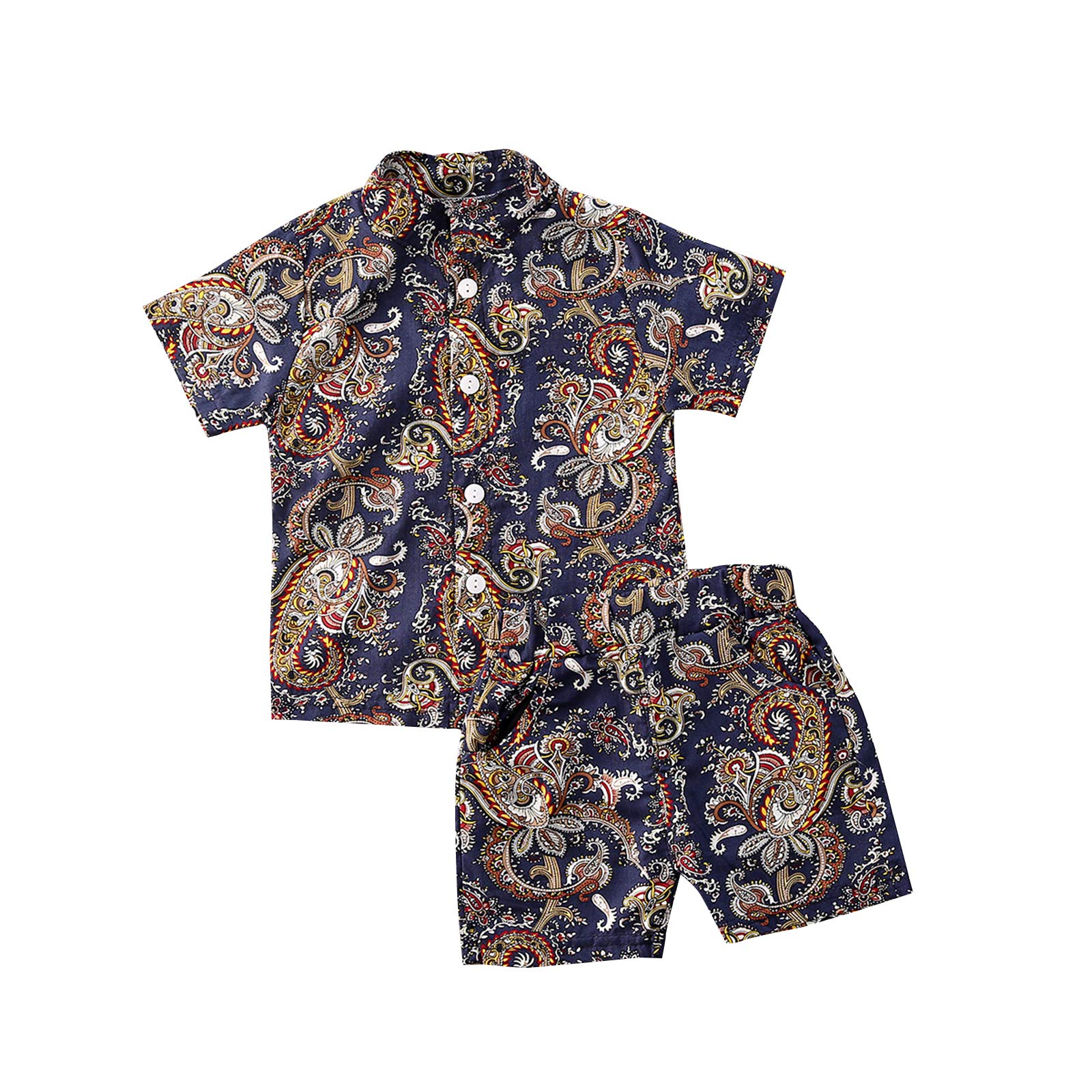 Boys Summer Shorts Set - Floral Shirt & Bermuda Shorts for Beach Play
