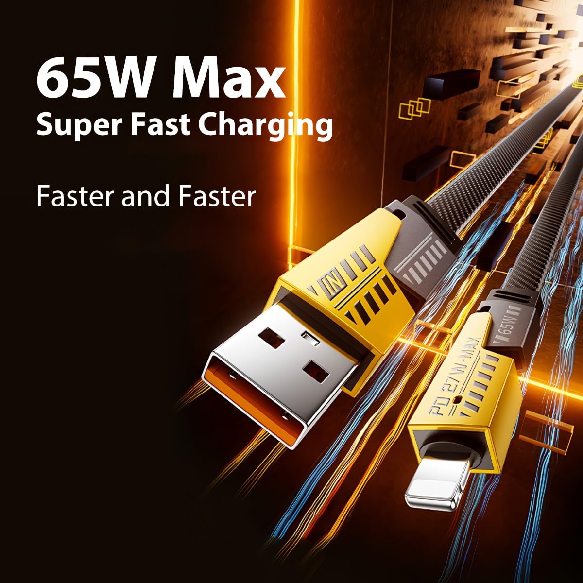 65W 4-in-1 USB C Charging Cable with Lightning Connector - 4FT Flat Braided Fast Charger Cord for iPhone, iPad, Samsung & More - Perfect for Home, Office & Travel Charging Needs