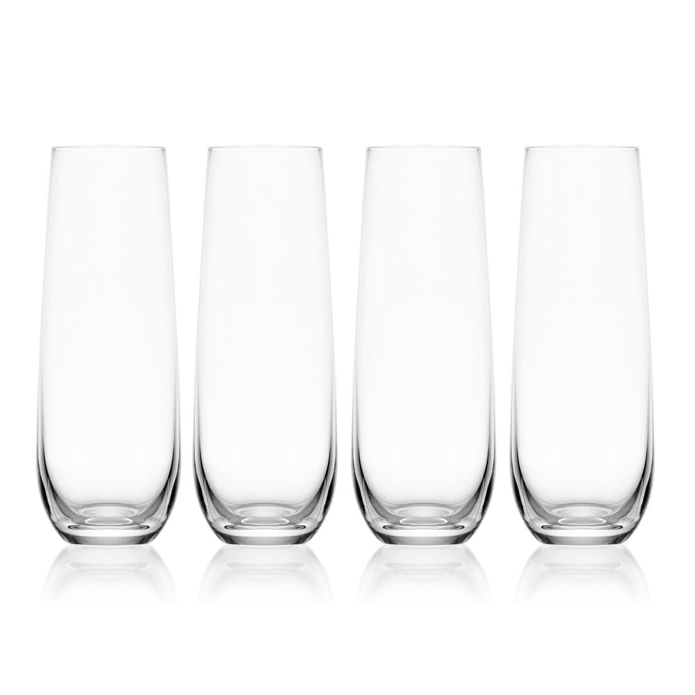 Premium Set of 4 Stemless Flute Glasses - Elegant Crystal Clear Wine Glasses for Champagne, Cocktails & Sparkling Wine - Perfect for Parties, Weddings & Romantic Dinners
