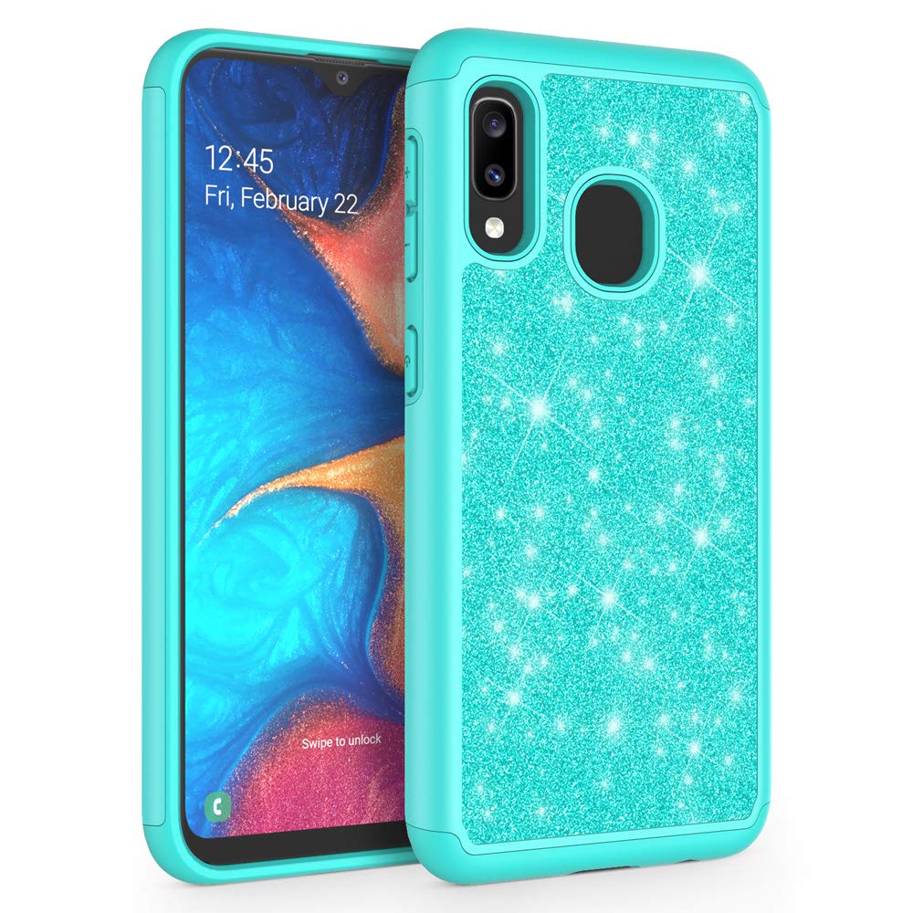 SYONER Sparkly Glitter Protective Phone Case for Samsung Galaxy A10e (5.83 Inch, 2019) - Shockproof & Scratch Resistant Cover in Turquoise - Perfect for Everyday Use, Parties & Gift Giving
