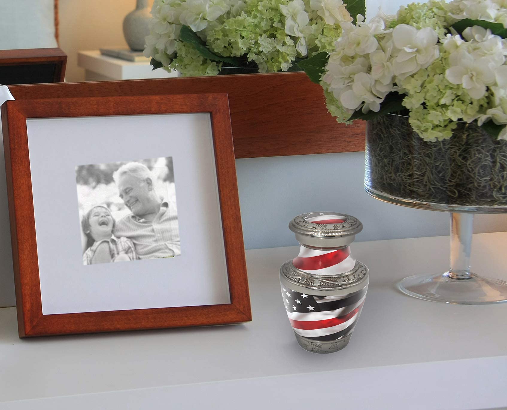 Personalized Red Line Flag Cremation Urn for Adult Male Ashes - Handcrafted Decorative Urn Set of 4 - Memorial Keepsake for Loved Ones | Perfect for Home Display, Memorial Services & Family Tributes