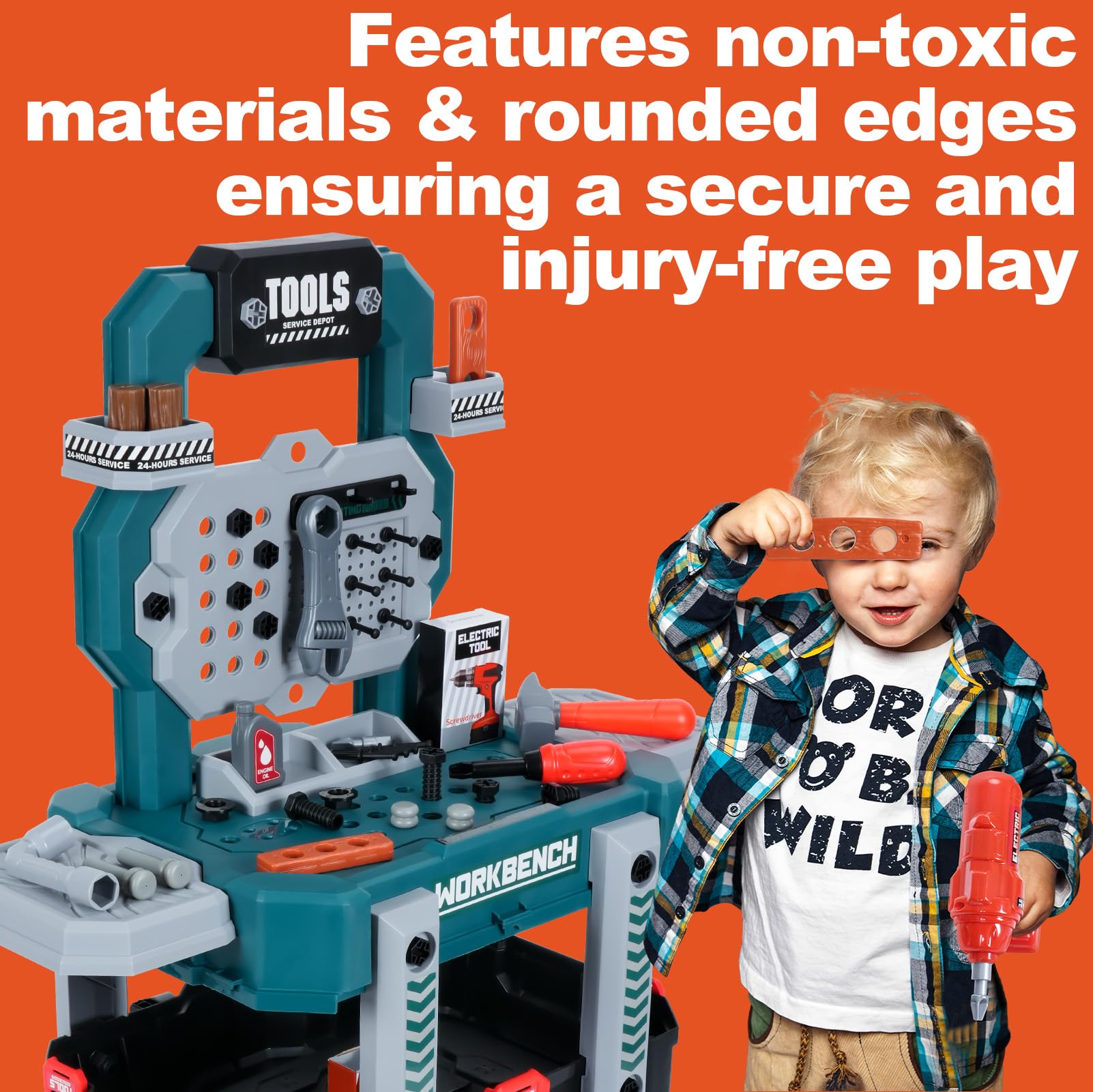 **2-in-1 Kids Tool Bench Set with Electric Drill & Realistic Tools – Pretend Play Construction Workbench Toy for Boys & Girls Ages 3+ (Blue) – Perfect for DIY Play, Role-Playing & Early STEM Learning**