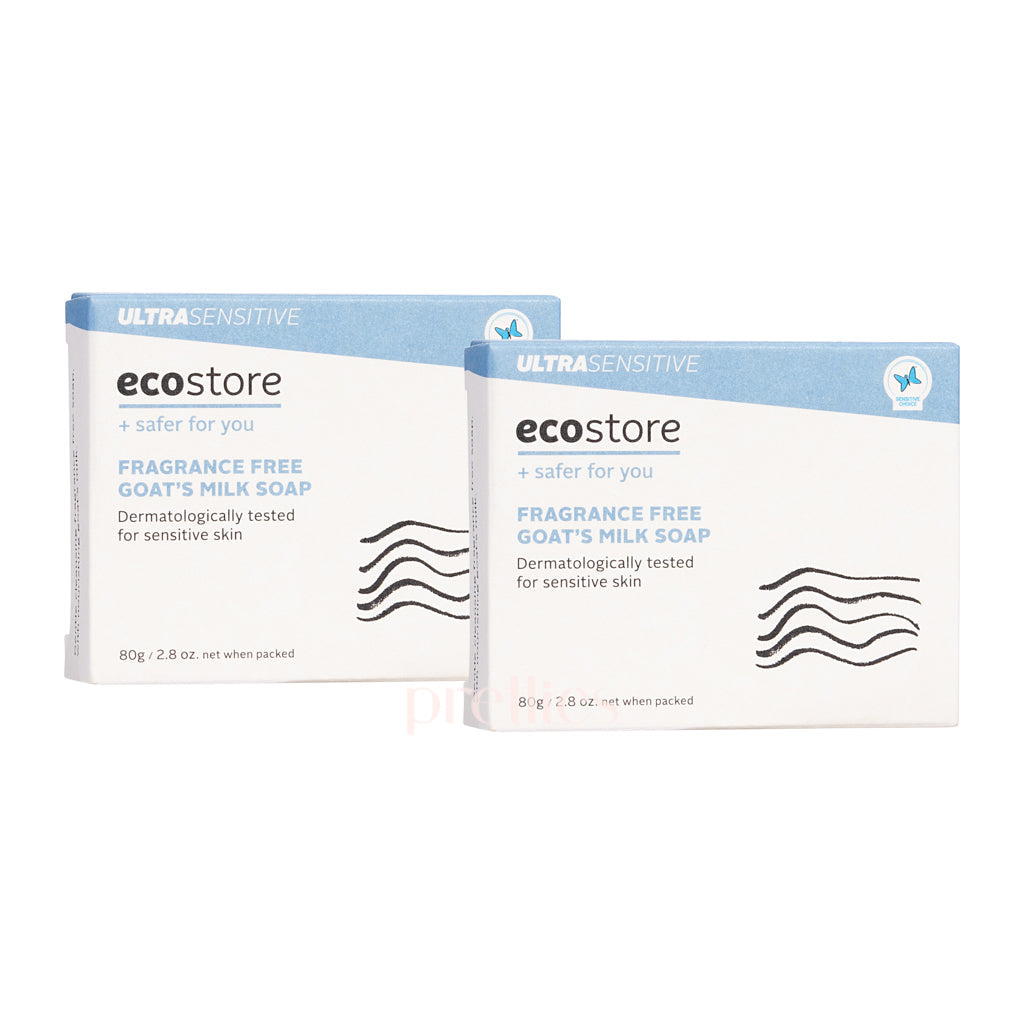 EcoStore Fragrance-Free Goat Milk Soap Bar - 80g x 2 Pack | Gentle Natural Skincare for Sensitive Skin & Baby Care