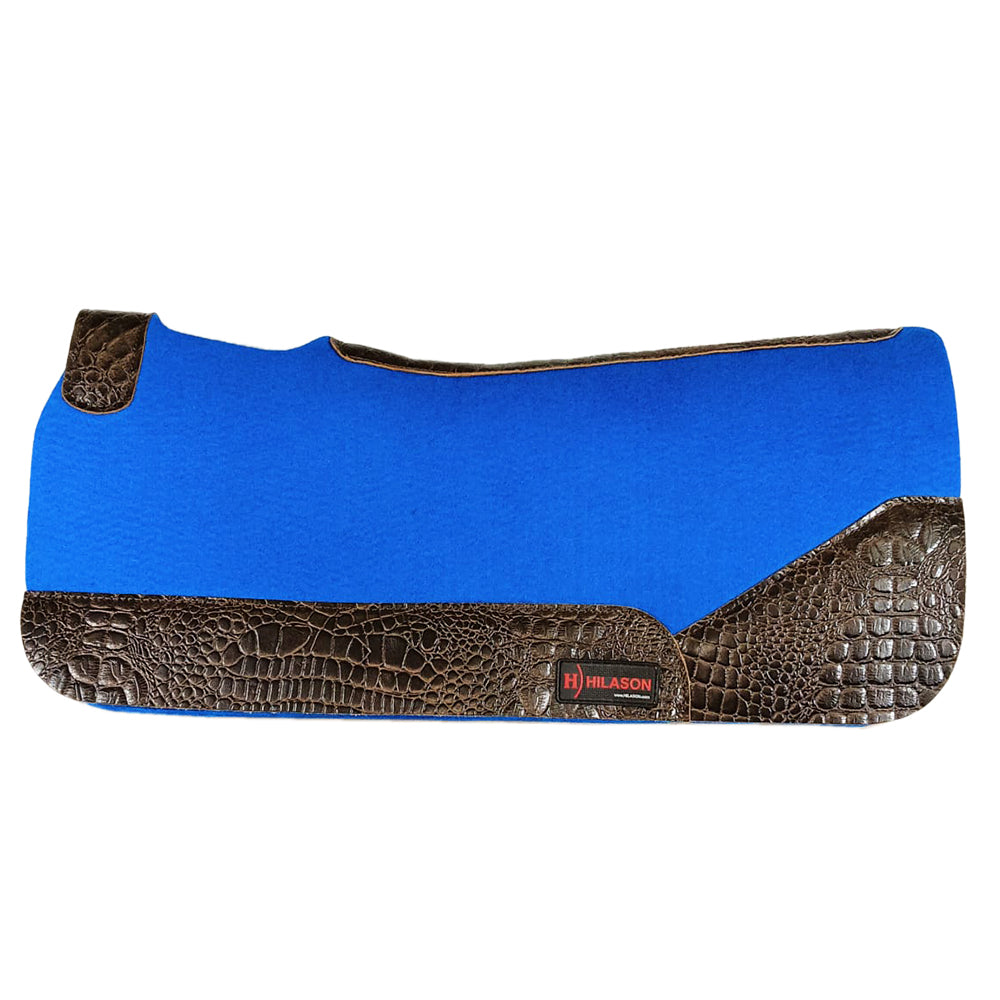 32X30 Inch Hilason Western Felt Horse Saddle Pad with Crocodile Leather Border - Comfortable Riding Pad for Trail, Show & Training Use