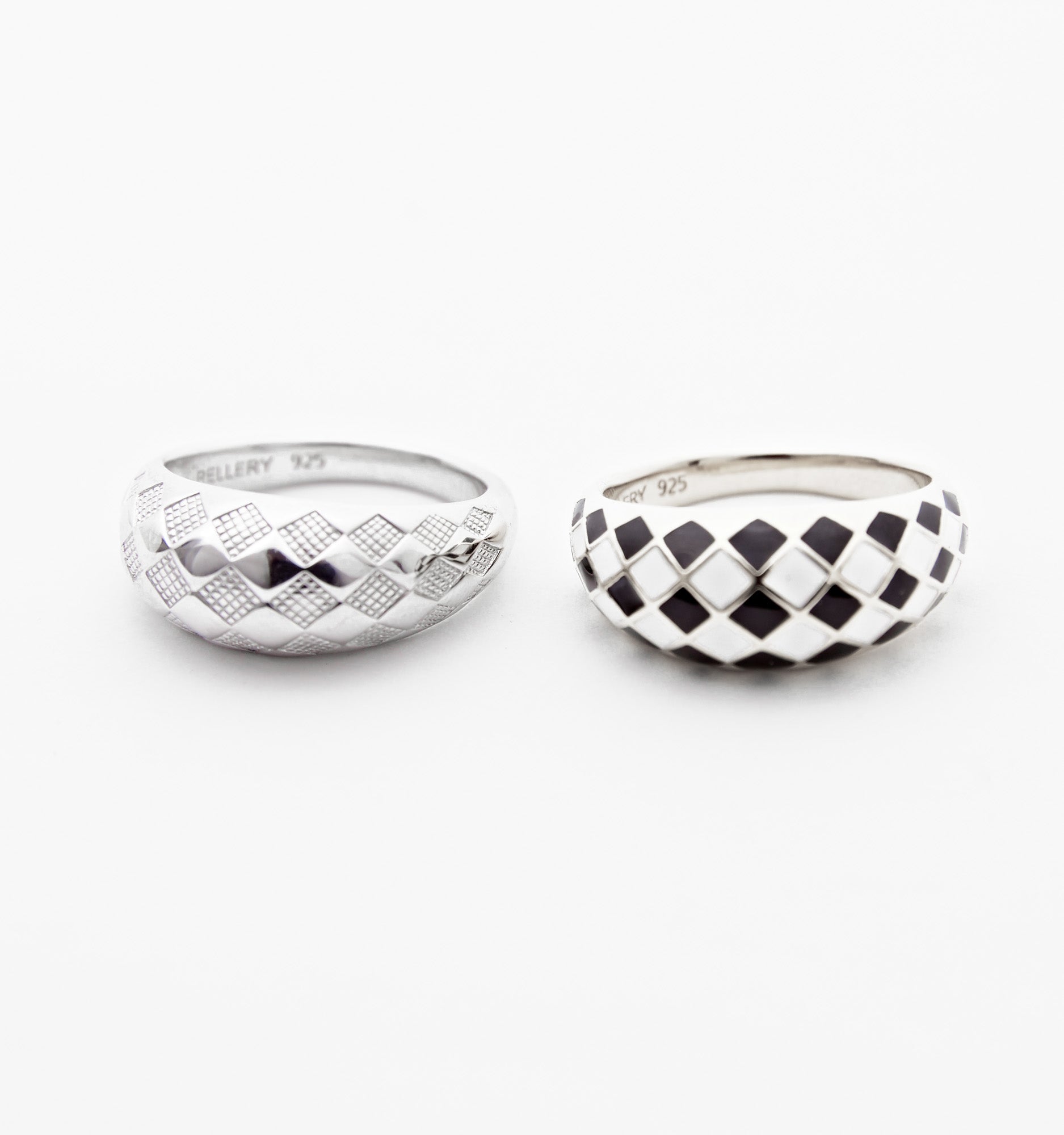 Silver Checker Rings Set of 2 - Elegant Stackable Chessboard Design Jewelry for Women, Perfect for Gifts, Parties, and Everyday Fashion Accessories