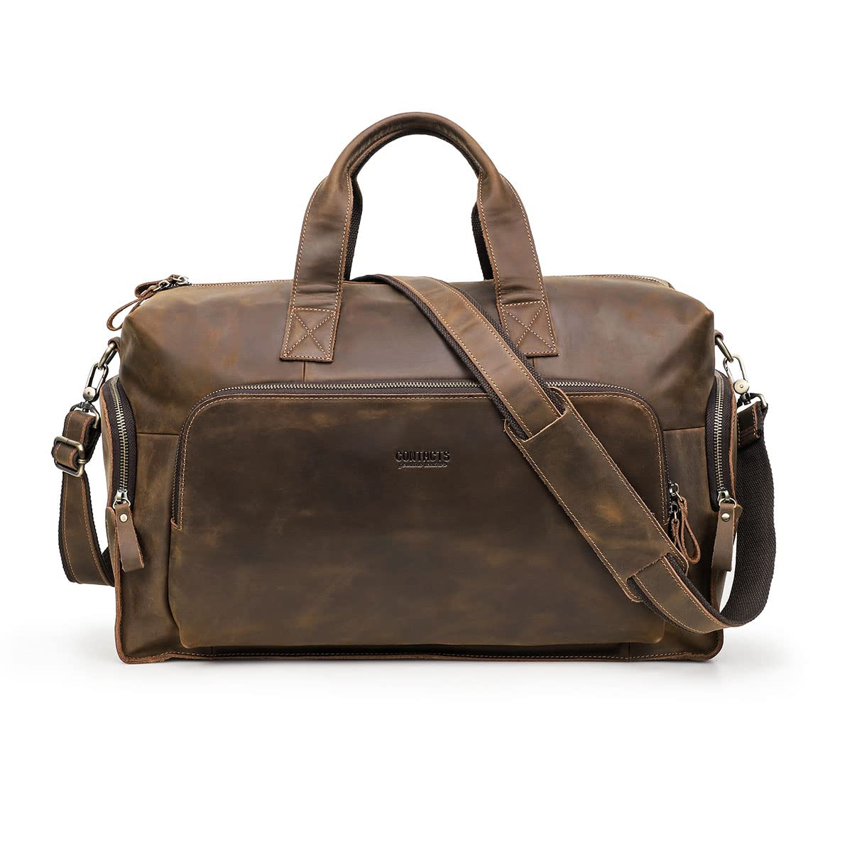 Premium Crazy Horse Leather Travel Duffel Bag for Men - Large Weekender Overnight Gym Sports Carry On Bag - Perfect for Business Trips, Gym Workouts & Weekend Getaways