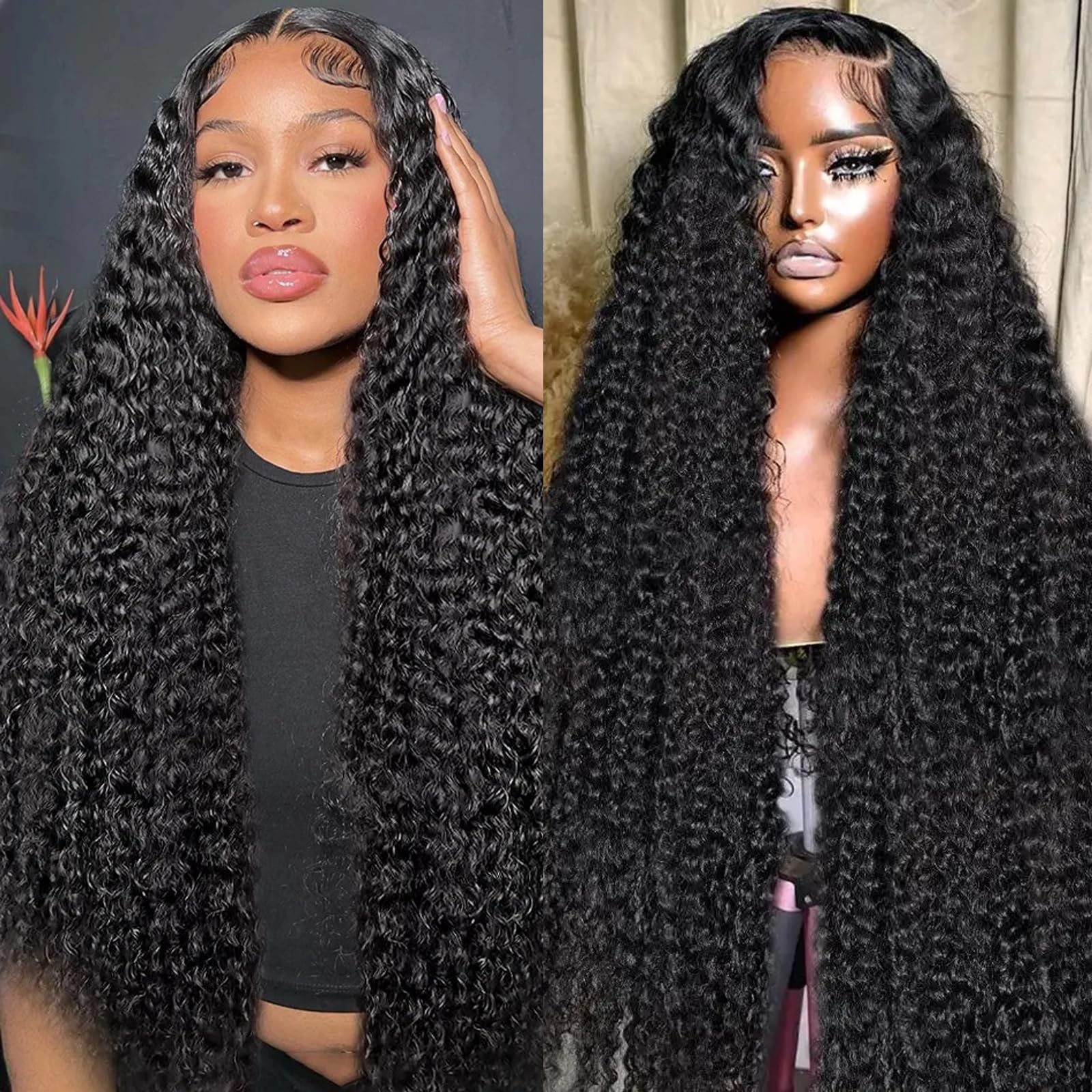 ULRICA 30 Inch Deep Wave Lace Front Wig - 13x4 HD Lace Human Hair Wig for Black Women | Pre-Plucked 180% Density Natural Black Hair | Perfect for Daily Wear, Special Occasions & Protective Styling
