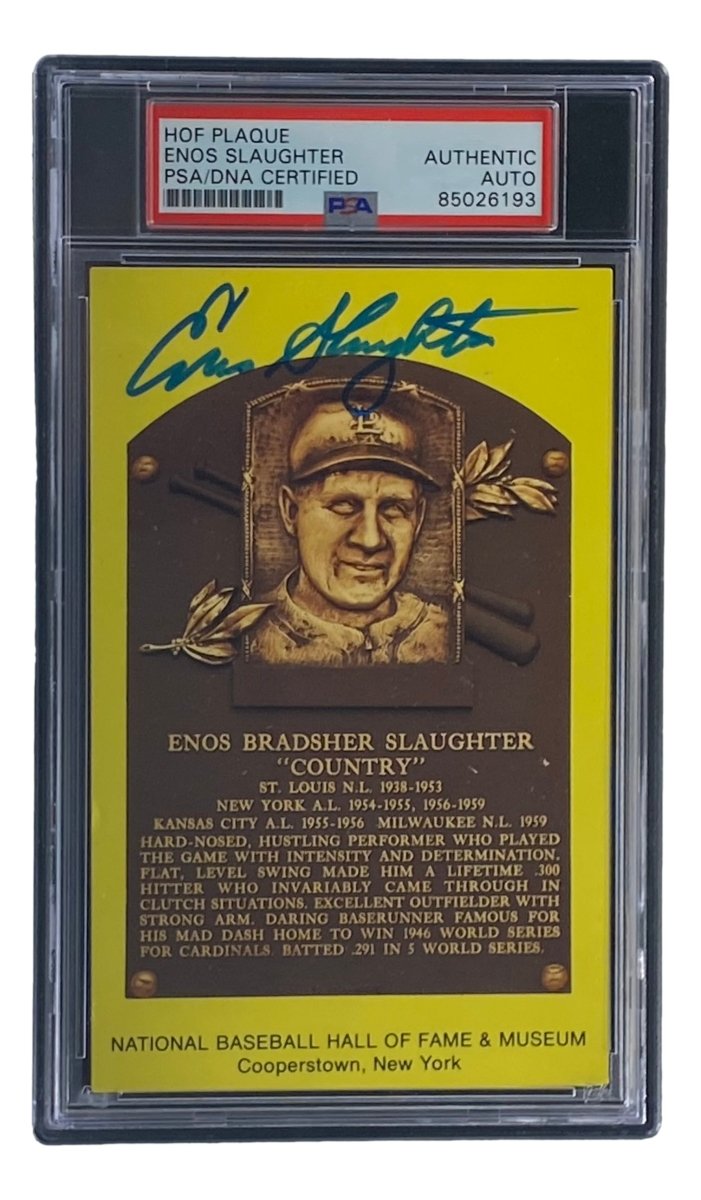 Enos Slaughter Signed 4x6 St Louis Cardinals HOF Plaque Card PSA/DNA Certified 85026193 - Perfect for Baseball Memorabilia Collections and Sports Fan Gifts