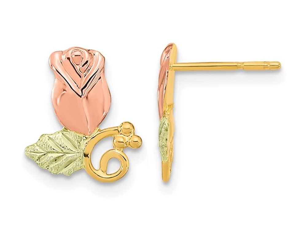 10K Yellow Gold and Rose Gold Floral Stud Earrings for Women - Elegant Flower Design for Everyday Wear, Parties & Special Occasions