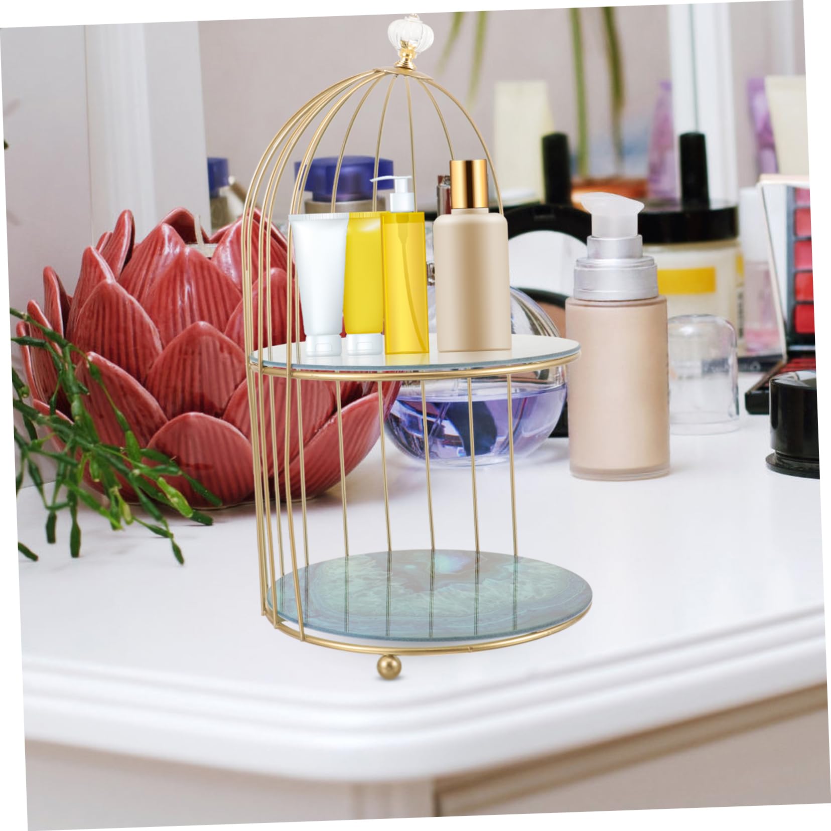 Uonlytech 3-Tier Bird Cage Serving Tray - Decorative Candy Display Stand, Cosmetic Organizer & Makeup Storage Tray - Perfect for Parties, Bathroom Storage, and Vanity Organization