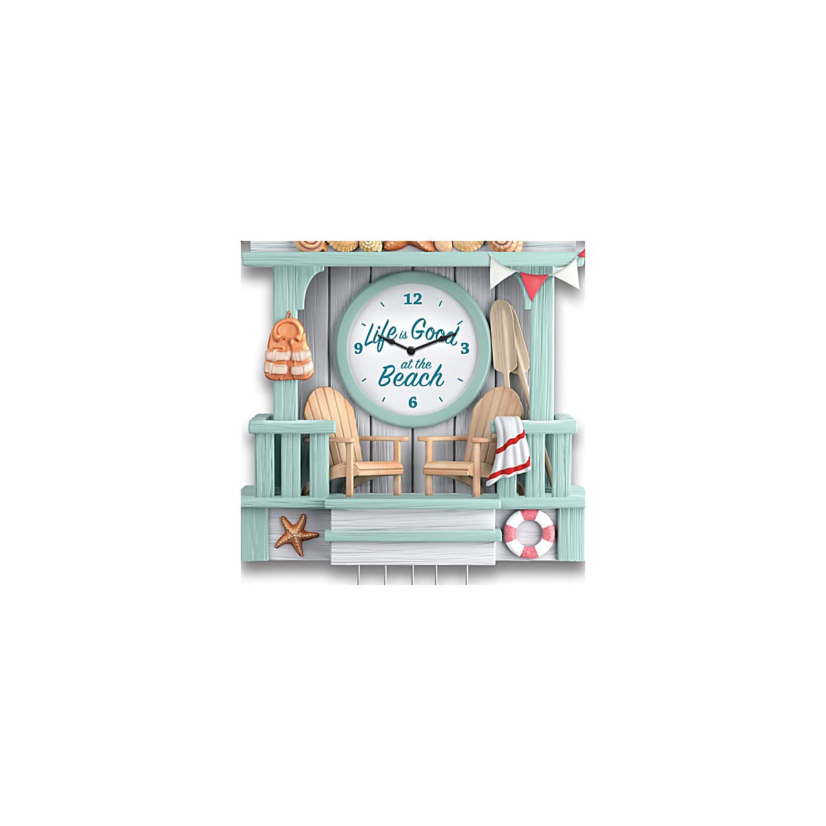 Life is Good at The Beach Sculptural Cuckoo Clock - Handcrafted Wooden Wall Clock with Beach Theme for Home & Office Decor | Perfect Coastal Gift for Beach Lovers