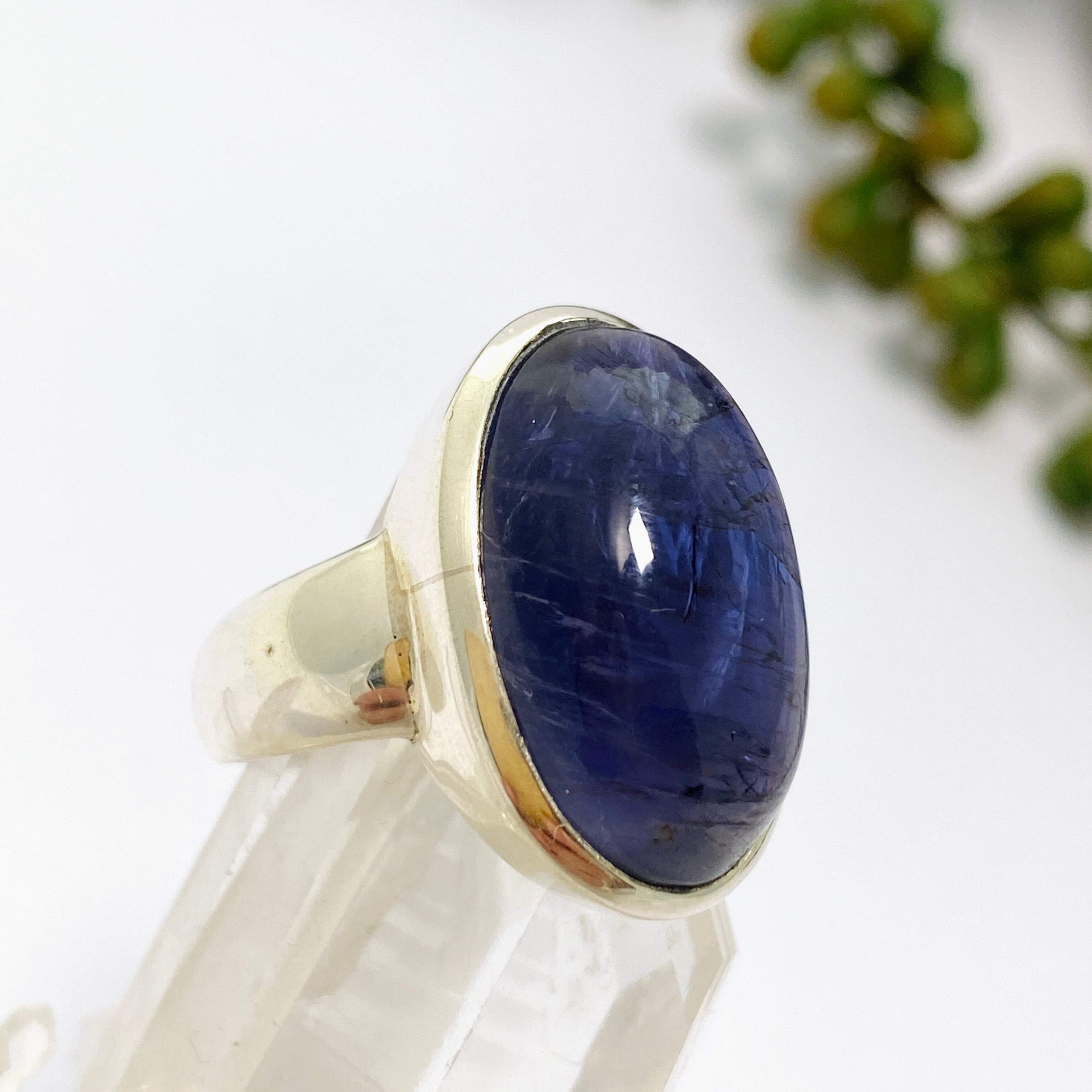 Iolite Oval Cabochon Ring Size 8 - Handmade Sterling Silver Jewelry for Women - Perfect for Engagement, Wedding & Everyday Wear