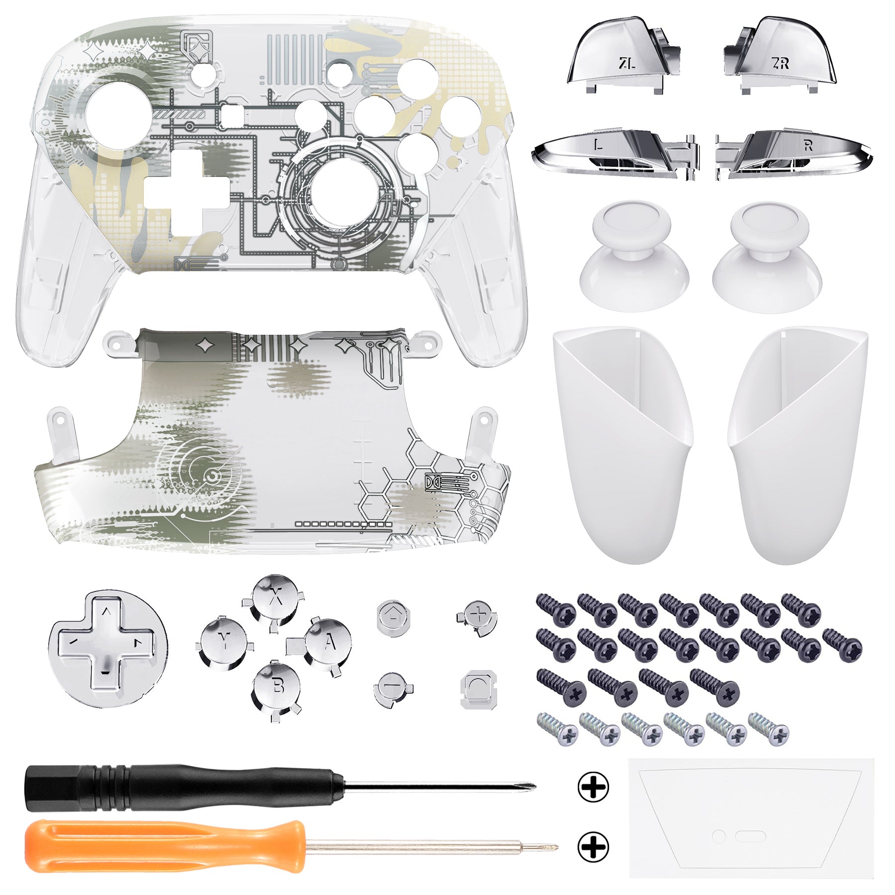eXtremeRate Silver Splatter Faceplate & Backplate Replacement for Nintendo Switch Pro Controller - DIY Custom Shell Kit (Controller Not Included) - Perfect for Gaming Enthusiasts & Modders