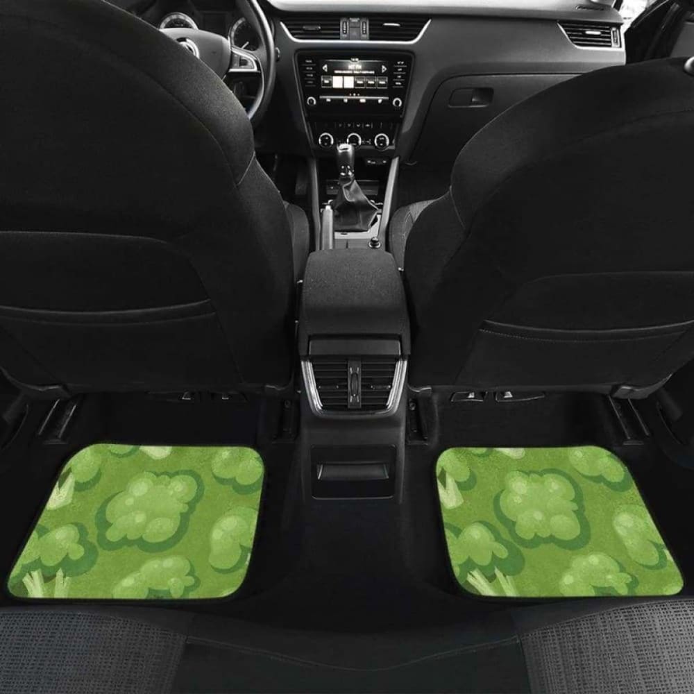 Broccoli Print Car Mats with Green Background - Front & Back Set for Cars, SUVs, and Trucks - Waterproof & Non-Slip Floor Mats for Easy Cleaning and All-Season Protection