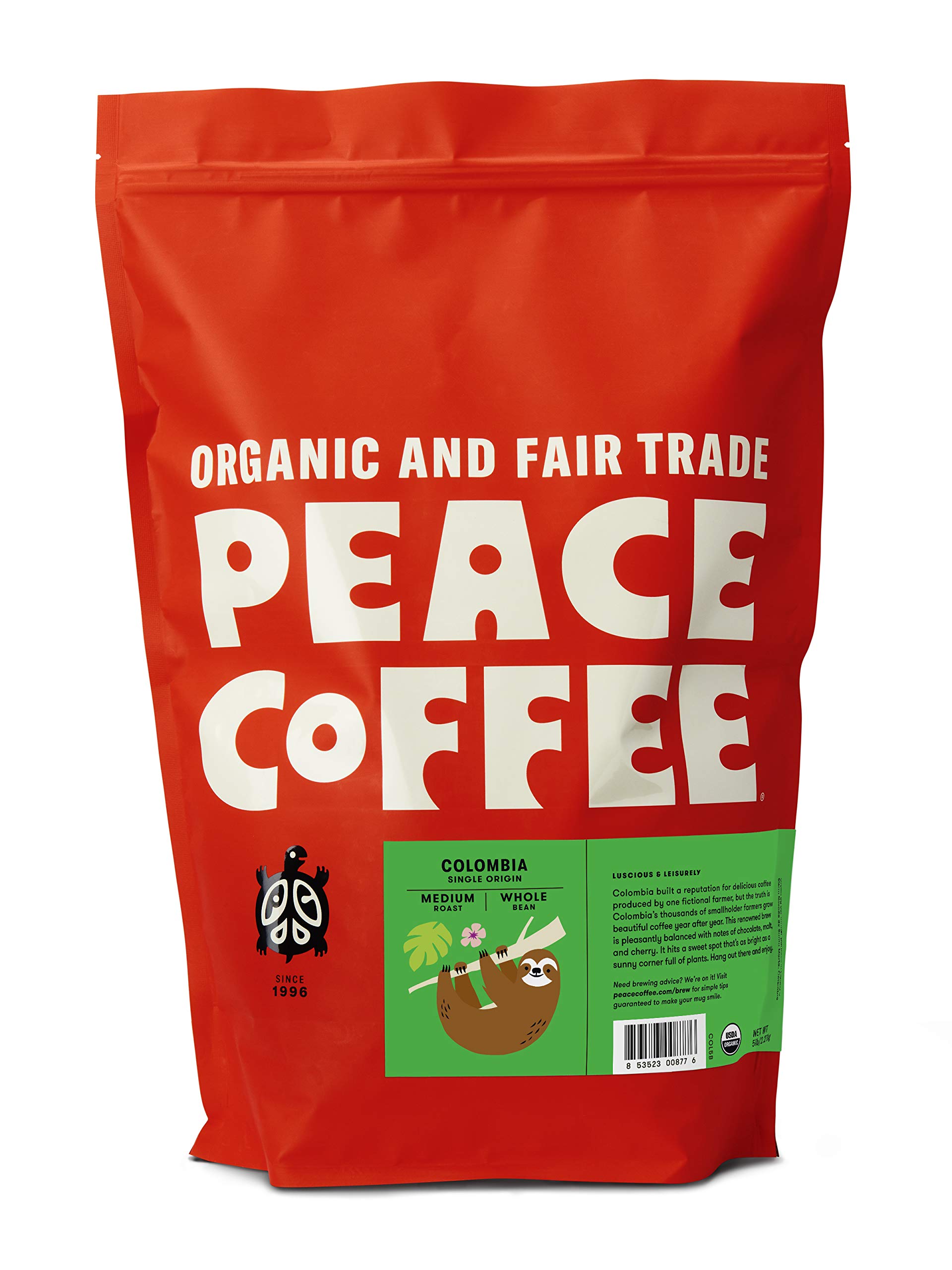 Organic Fair Trade Colombia Single Origin Coffee - 5 lb Whole Bean Medium Roast | Shade Grown, Fresh Roasted | Smooth & Crisp Flavor | Perfect for Home Brewing, Office Use & Gift Giving