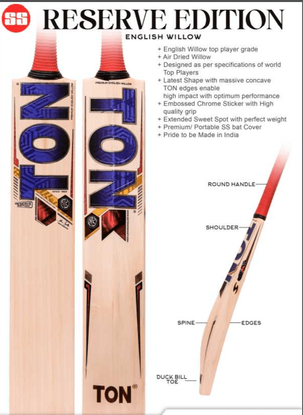 Premium SS Ton Reserve Edition Senior Cricket Bat - Lightweight & Durable for Professional Matches & Training - Perfect for Cricket Enthusiasts & Club Players