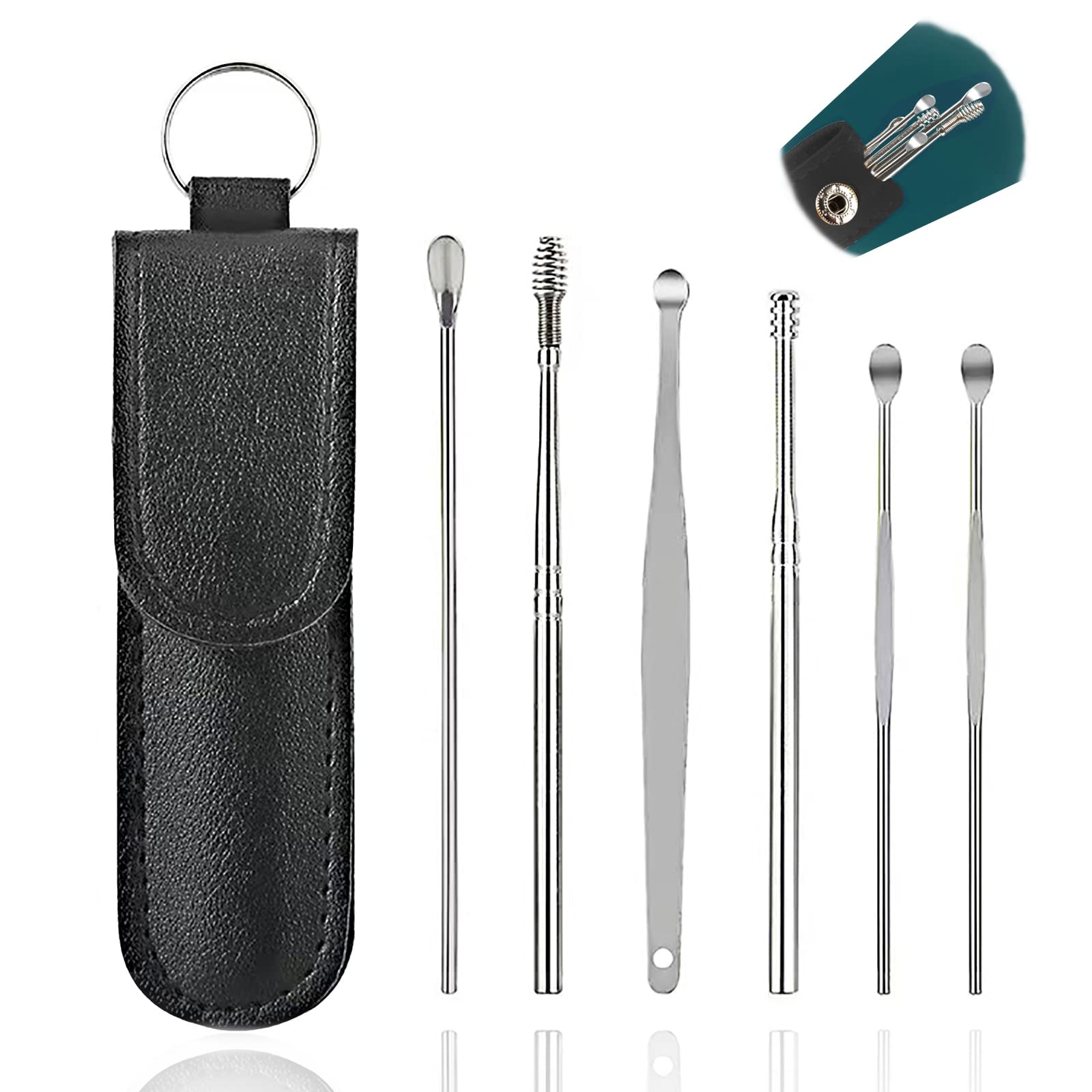 7PCS Professional Ear Wax Removal Kit - Reusable Spiral Ear Cleaner Tools with Curette for Safe Earwax Cleaning | Perfect for Home Use, Travel & Personal Hygiene Care