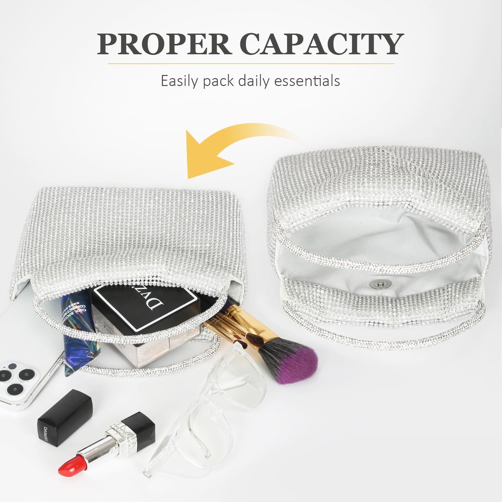 Elegant Crystal Rhinestone Evening Clutch Bag for Women - Sparkly Glitter Party Purse for Prom, Wedding & Special Occasions