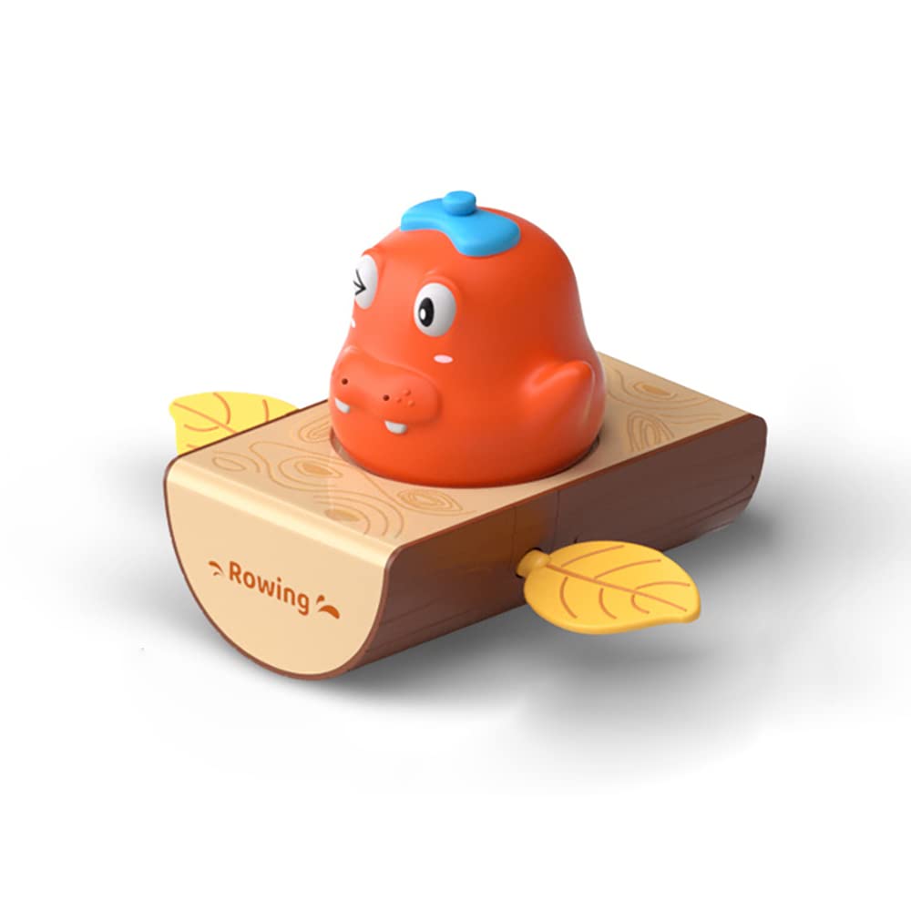 Wind-Up Raft Bath Toy for Kids - Durable Floating Hippo Boat with Spray Function, Fun Bathtub & Pool Water Play Toy for Toddlers - Perfect for Indoor/Outdoor Water Activities, Bath Time Fun & Sensory Play (Red)