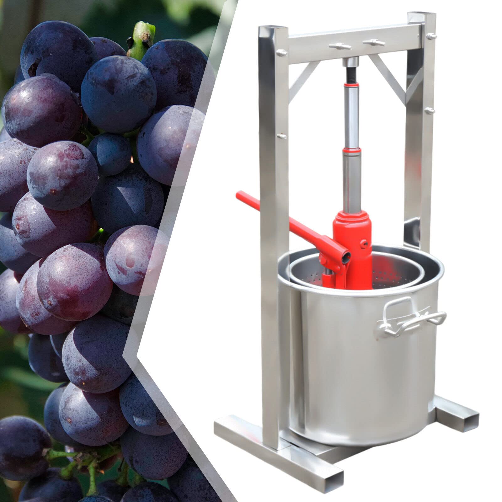 12L Hydraulic Fruit Press for Apple Cider, Wine & Juice Making - Multi-Purpose Stainless Steel Fruit Crusher & Press for Kitchen, Vegetables, Berries (Great for Home Brewing & Farmhouse Use)