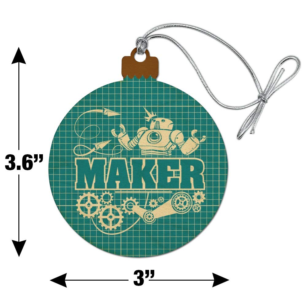 Robot and Gears Wooden Christmas Tree Ornament - Blueprint Design Holiday Decoration for Xmas Tree | Perfect for Festive Home Decor, DIY Crafts & Unique Gift Giving