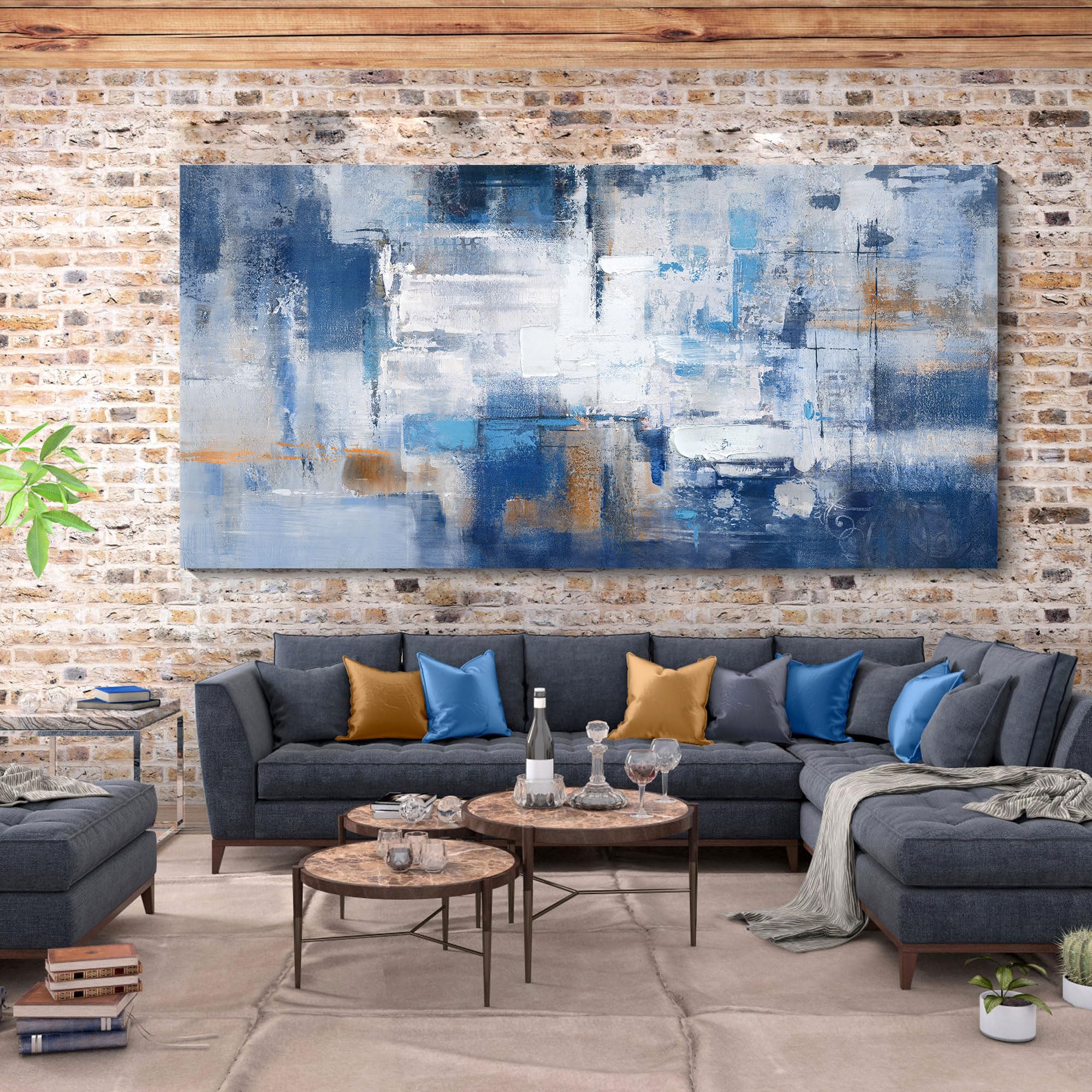 KLAKLA Abstract Blue and White Canvas Wall Art - Modern Large Painting for Living Room, Bedroom & Office Decor | Perfect for Home, Office & Gallery Spaces