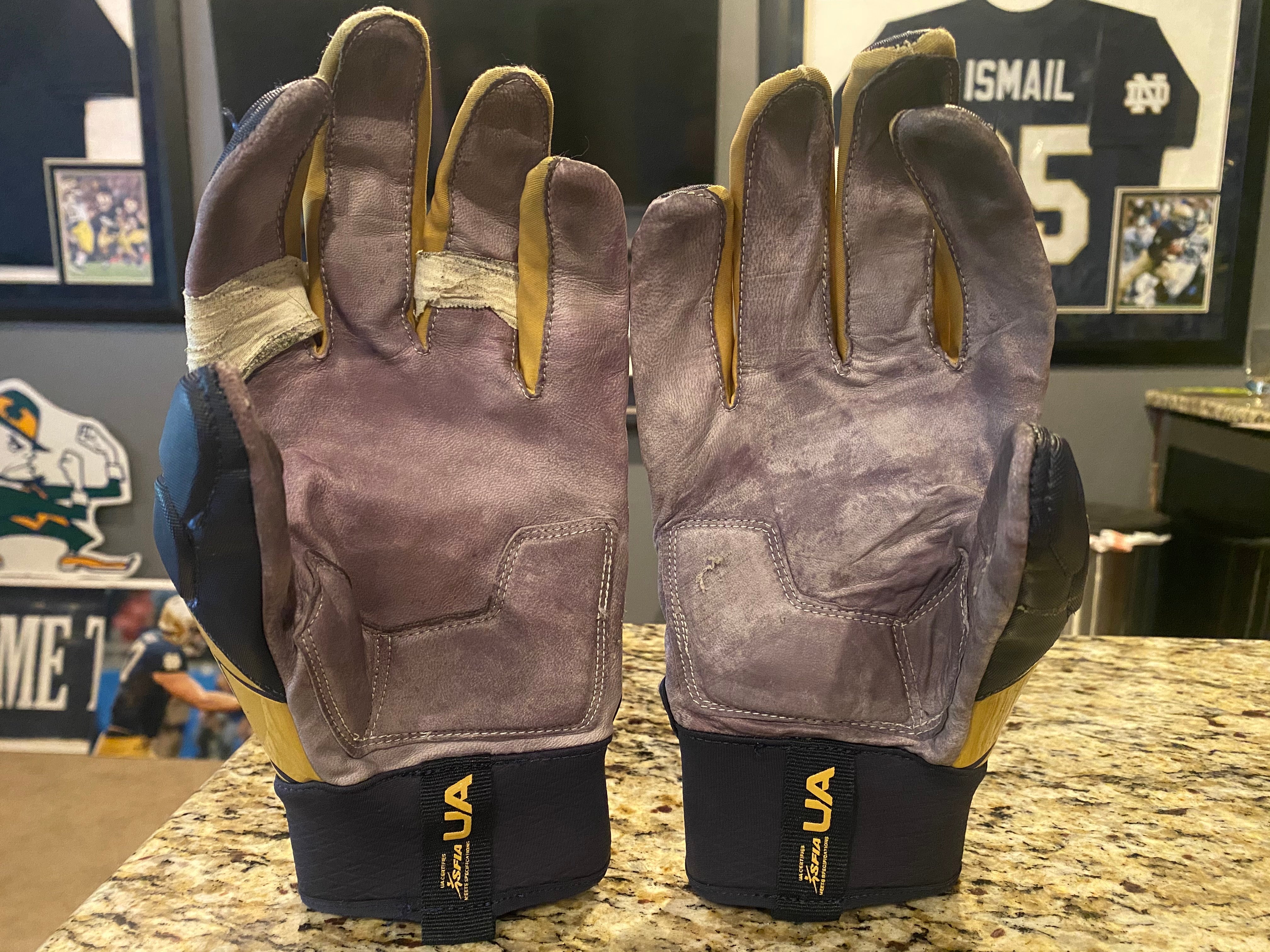 Under Armour Combat Football Gloves - Authentic Notre Dame Game Used - Perfect for Training, Games & Collectors