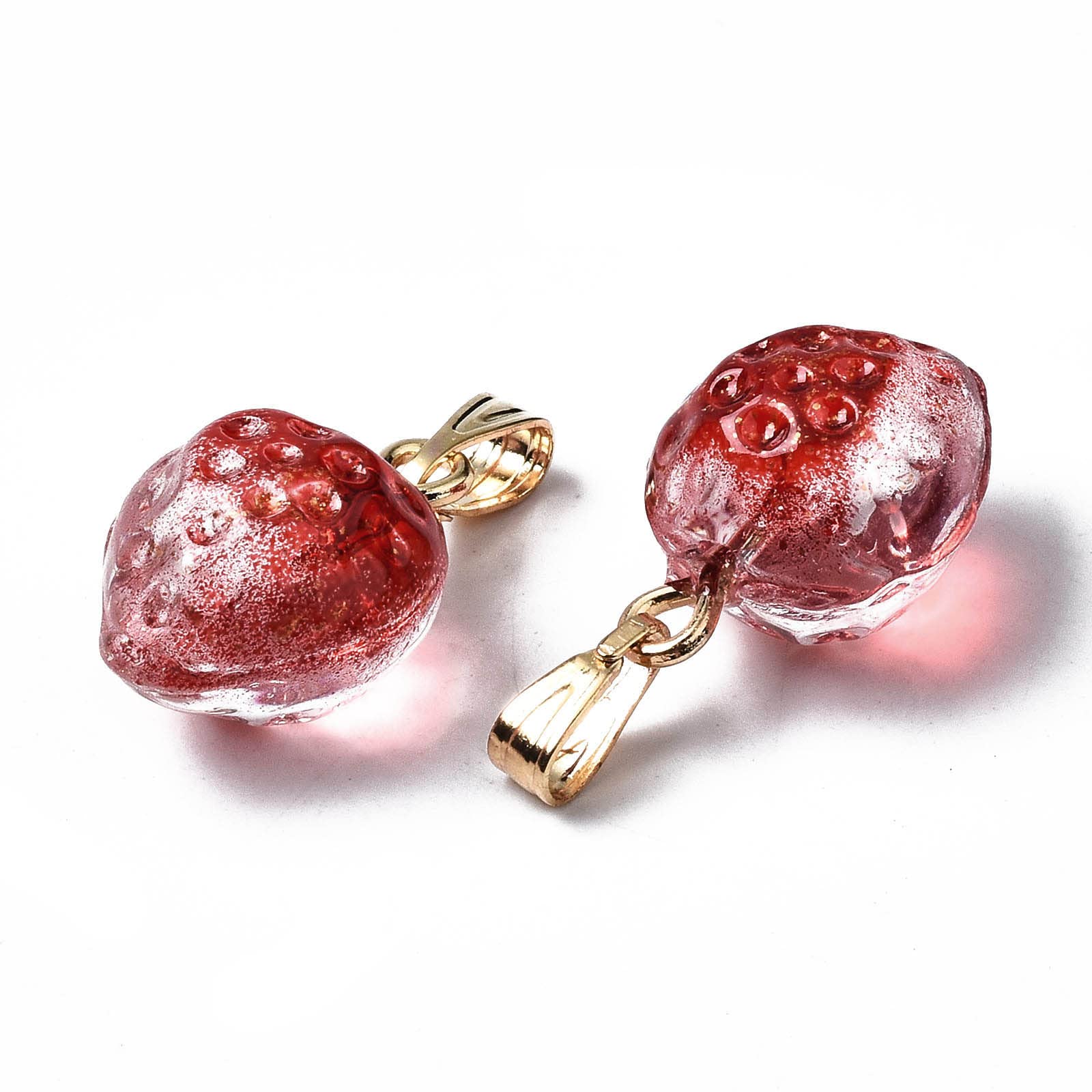 Beadthoven 20pcs Strawberry Glass Charm Pendants - 3D Two-Tone Crystal Dangle Beads with Gold Foil for DIY Jewelry Making (Earrings, Necklaces) - Perfect for Handmade Gifts, Party Favors & Boho Accessories (Red)