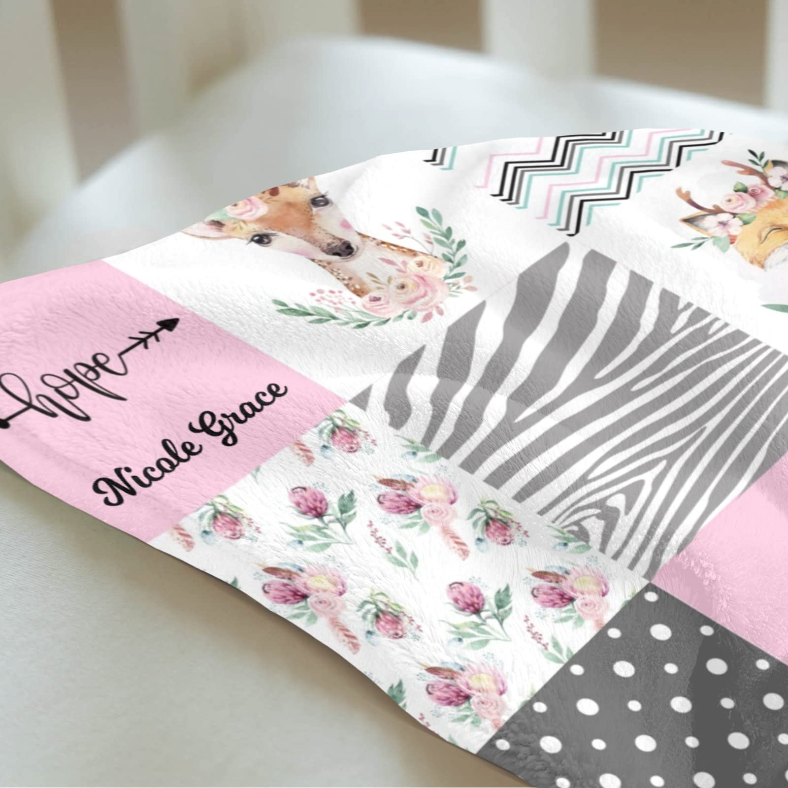 Personalized Baby Blanket - Soft Floral Deer Raccoon Fox Patchwork Custom Blanket for Baby Shower, Toddler Nursery, Stroller & Crib - 30x40 Inch Cozy Blanket for Newborns, Infants & Kids - Perfect Gift for Baby Showers, Birthdays & Holidays