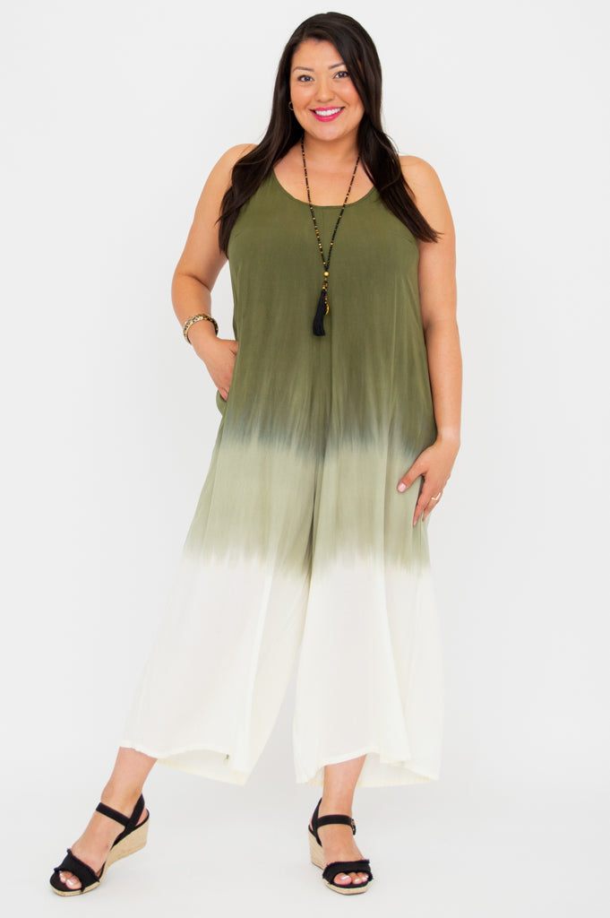 Ender Jumpsuit Women's Green Dip Dye Casual Romper - Perfect for Summer Outings, Beach Vacations & Street Style Fashion